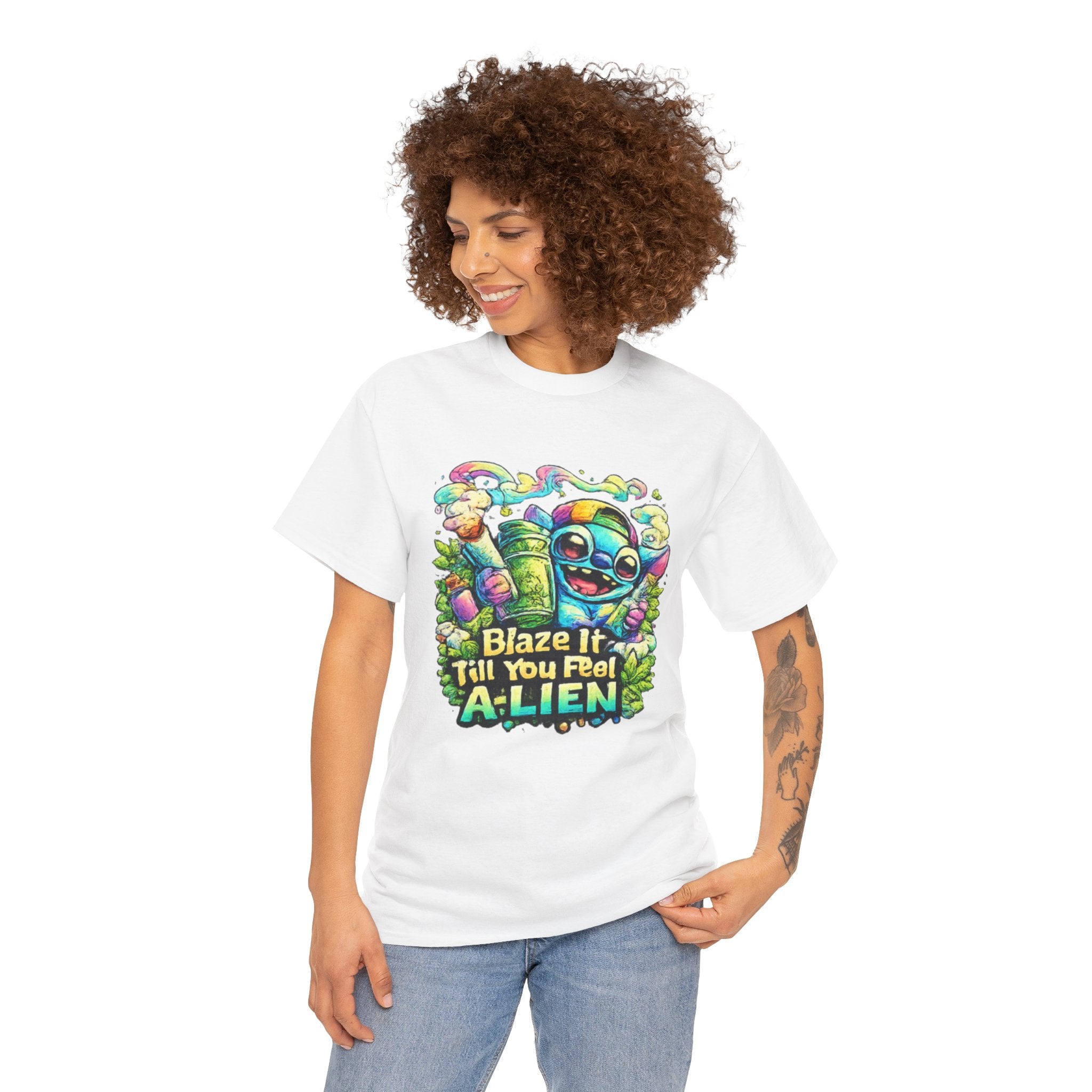 Alien Mushroom Graphic Tee - "Blaze It Till You’re A-LIEN" Psychedelic Cartoon Shirt