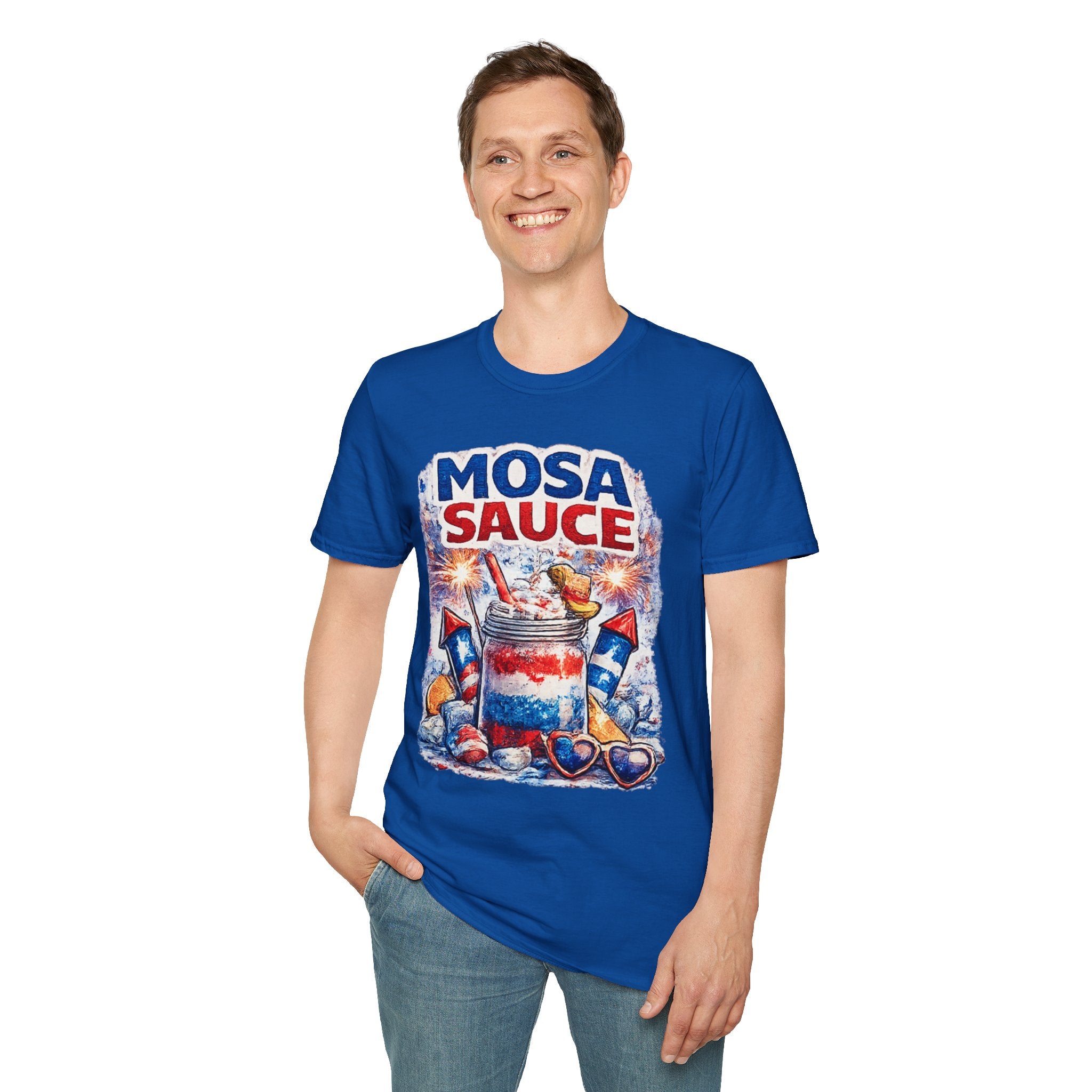 Mosa Sauce Patriotic Graphic Tee — Red White & Blue Summer BBQ Shirt