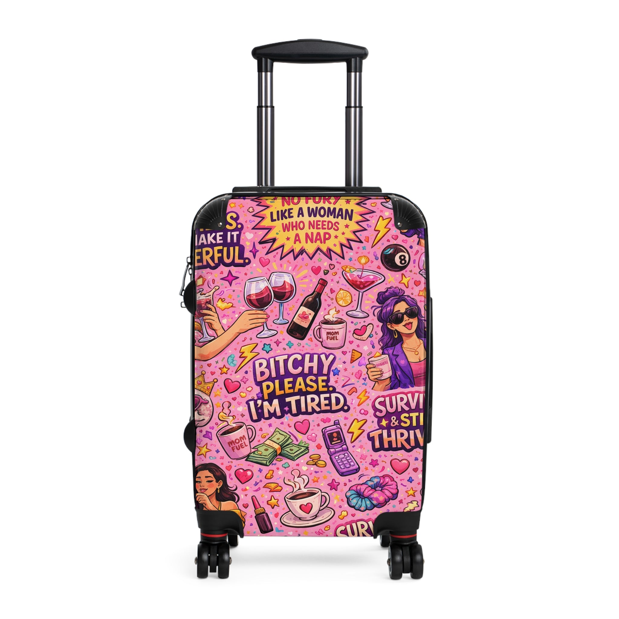 Pink Sassy Travel Suitcase – "Bitchy, Please I'm Tired" Patterned Carry-On