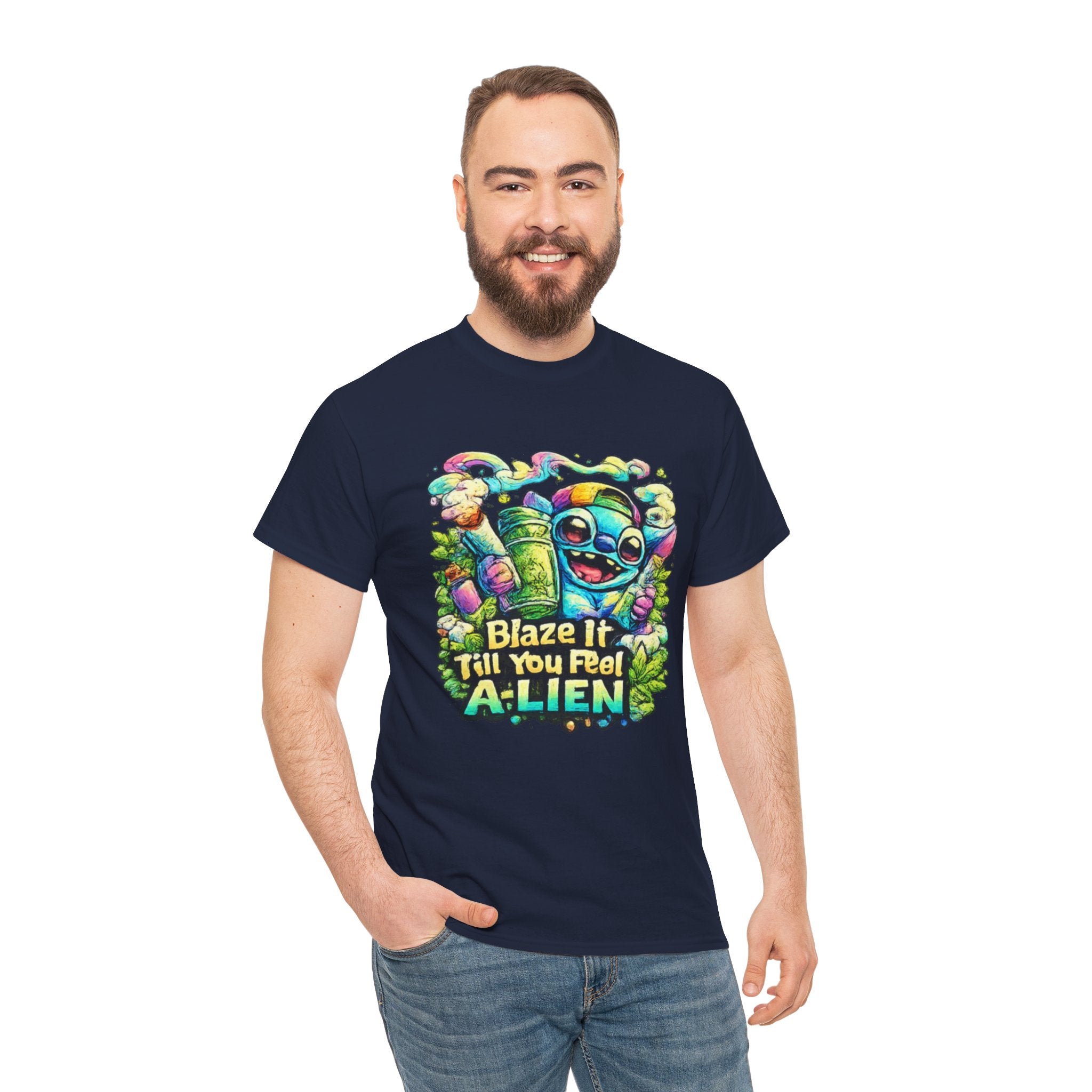 Alien Mushroom Graphic Tee - "Blaze It Till You’re A-LIEN" Psychedelic Cartoon Shirt