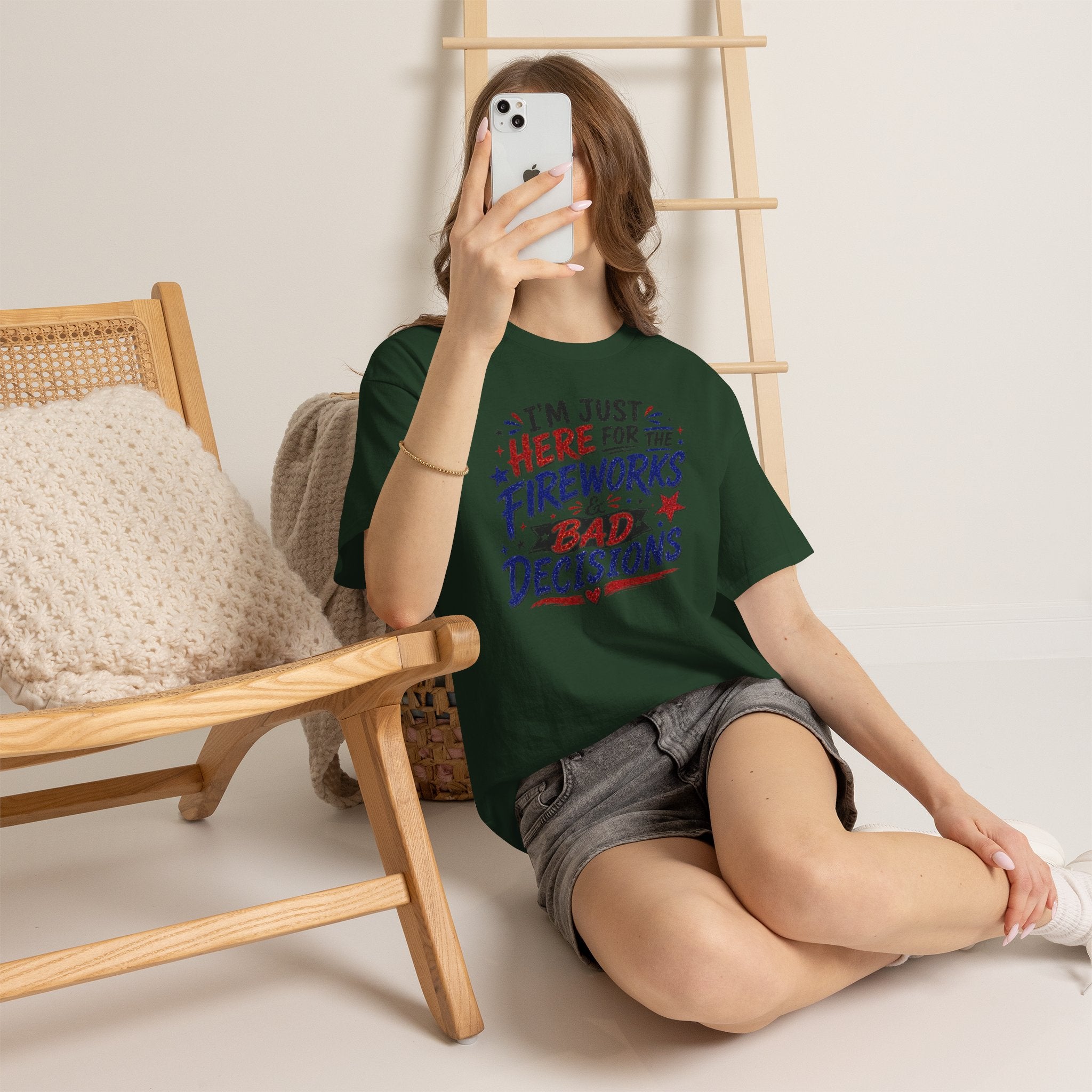 Patriotic 'I'm Just Here for the Fireworks & Bad Decisions' Tee