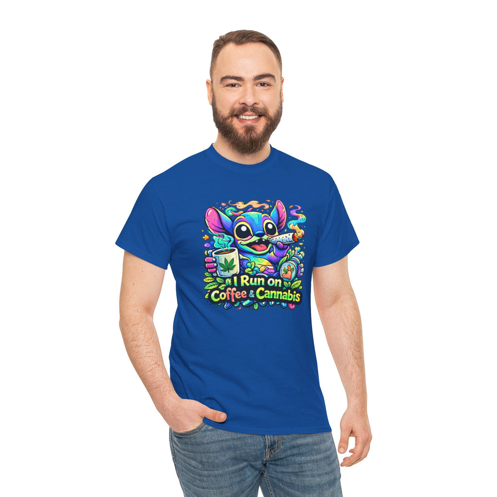 Coffee & Cannabis Tee — 'I Run on Coffee & Cannabis' Cute Stitch Graphic T-Shirt