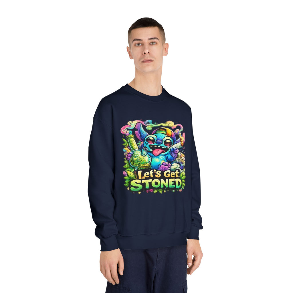Let's Get Stoned Crewneck Sweatshirt – Colorful Psychedelic Alien Graphic