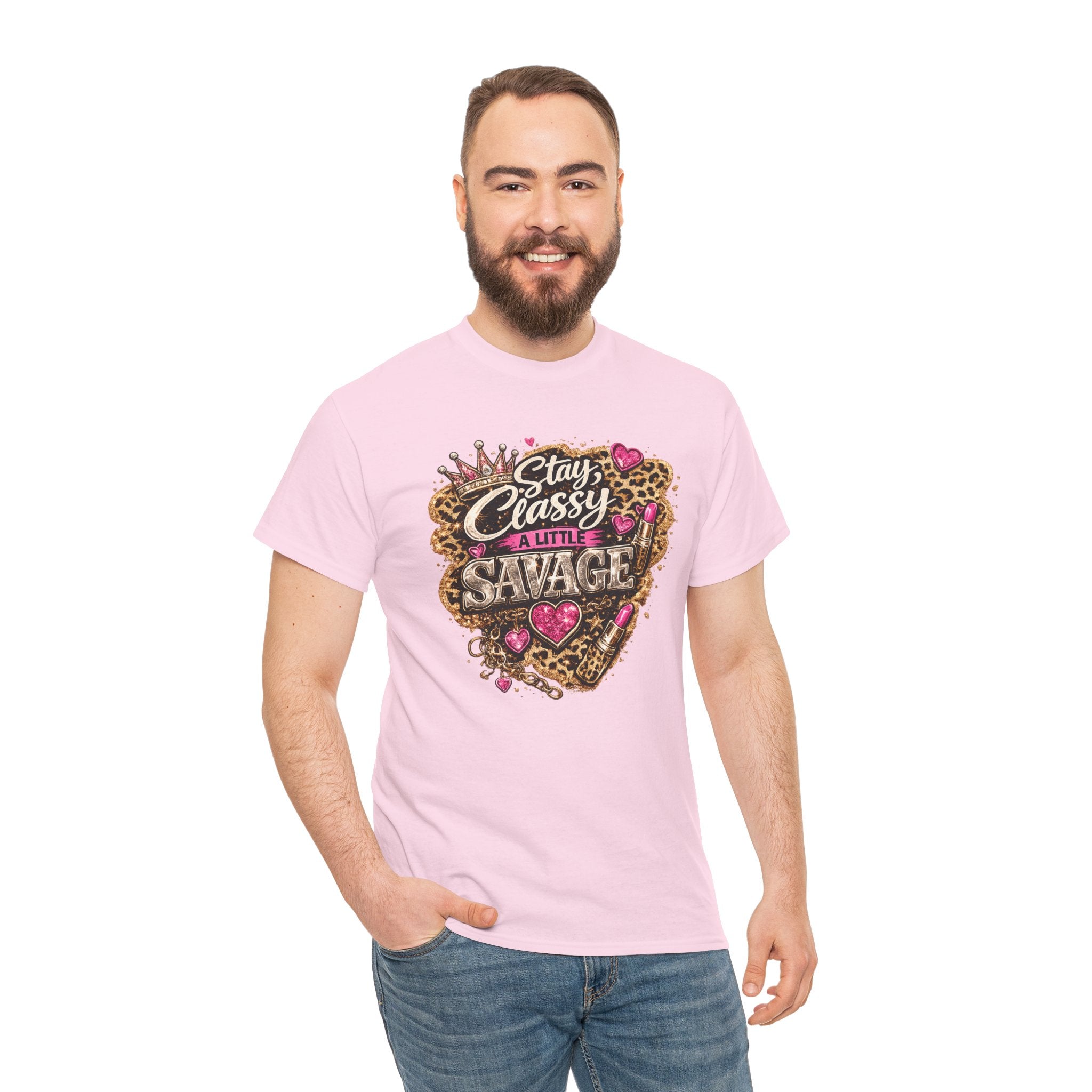 Stay Classy a Little Savage Tee — Leopard Heart Graphic T-Shirt