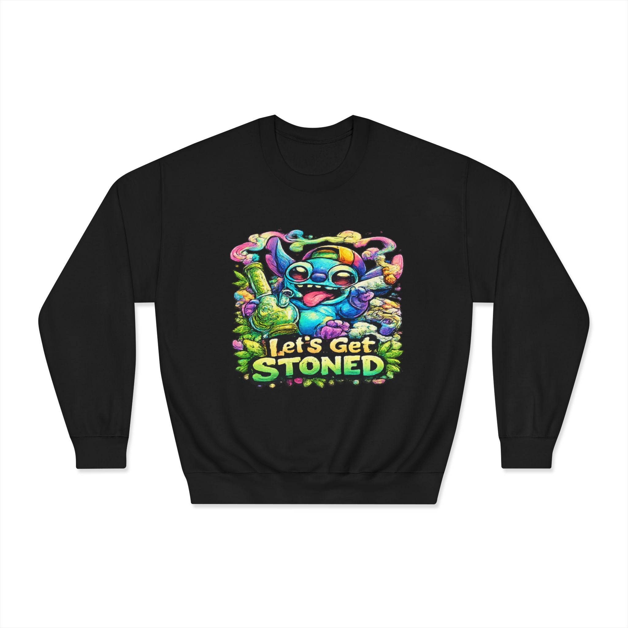 Let's Get Stoned Crewneck Sweatshirt – Colorful Psychedelic Alien Graphic