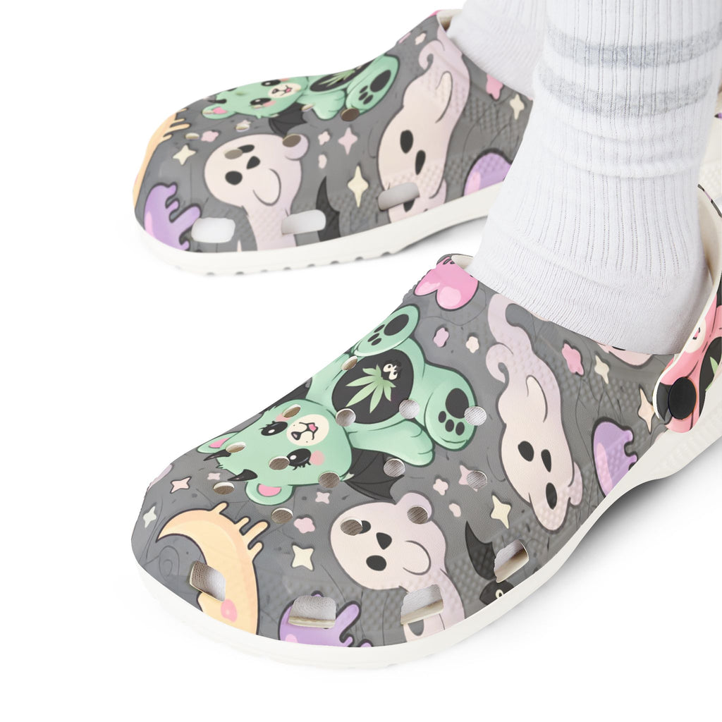 Cute Green Bear Cannabis Print Clogs - EVA Foam Slip-On Shoes