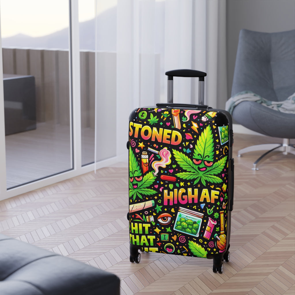 High AF Stoned Travel Suitcase – Colorful Cannabis Luggage Cover
