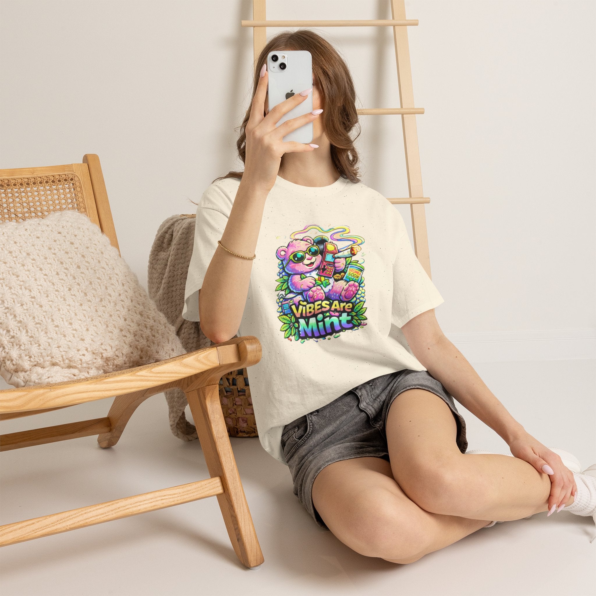 Mint Vibes Bear Tee — Cute Retro Cartoon Graphic T-Shirt