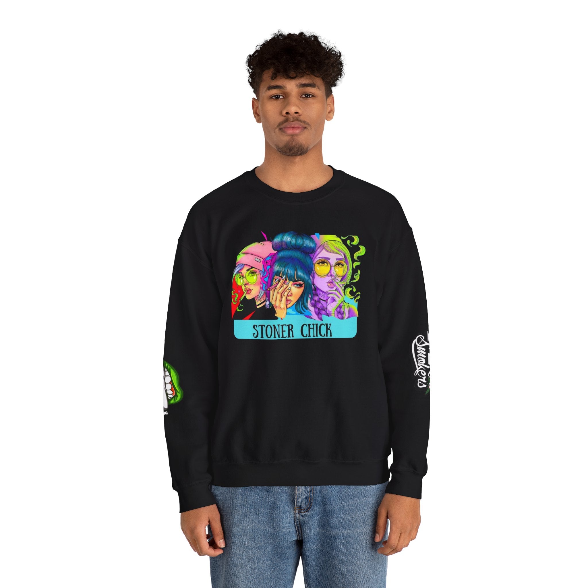 Stoner Chicks Crewneck Sweatshirt — Retro Cannabis Graphic