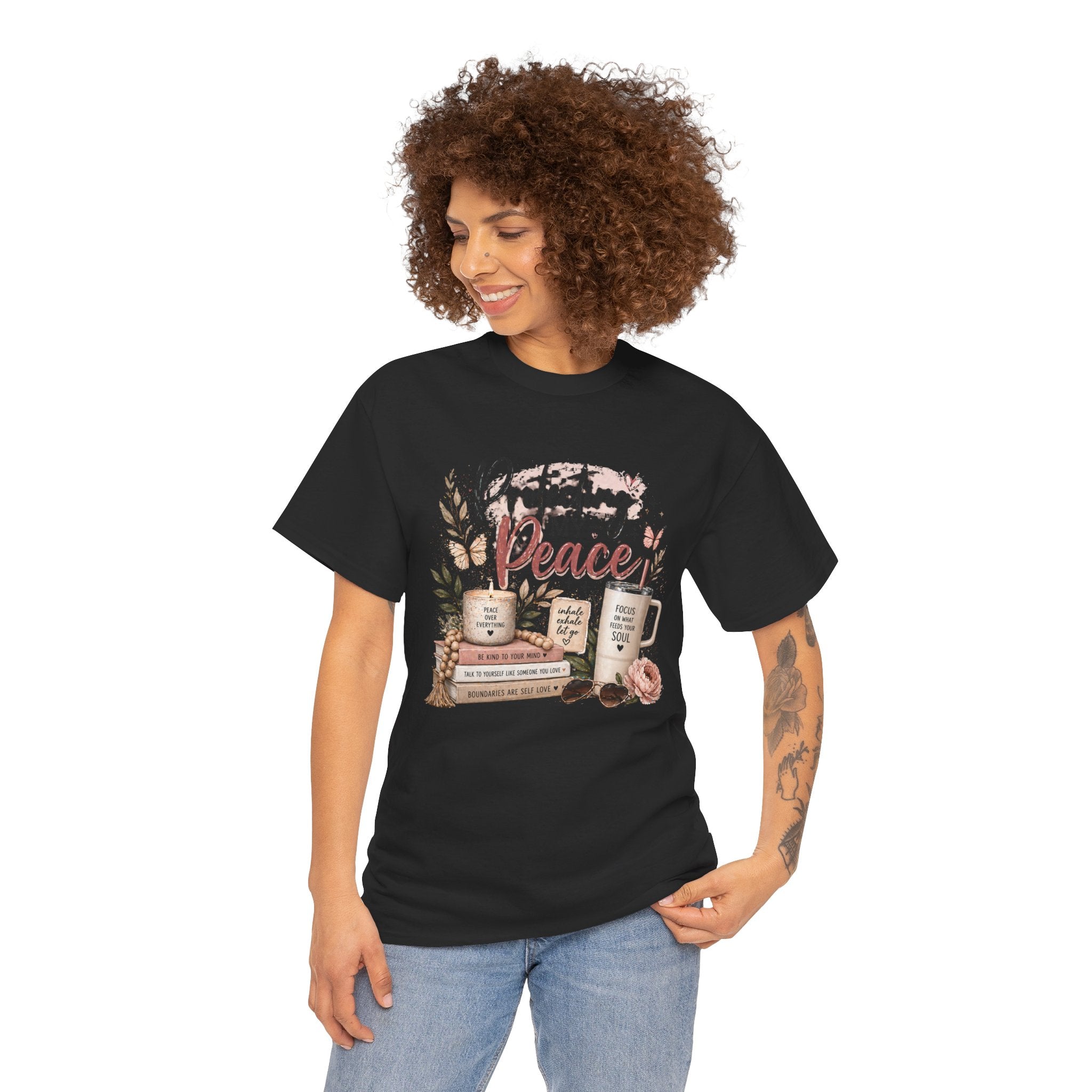Protecting My Peace T-Shirt — Cozy Floral Coffee & Book Graphic Tee