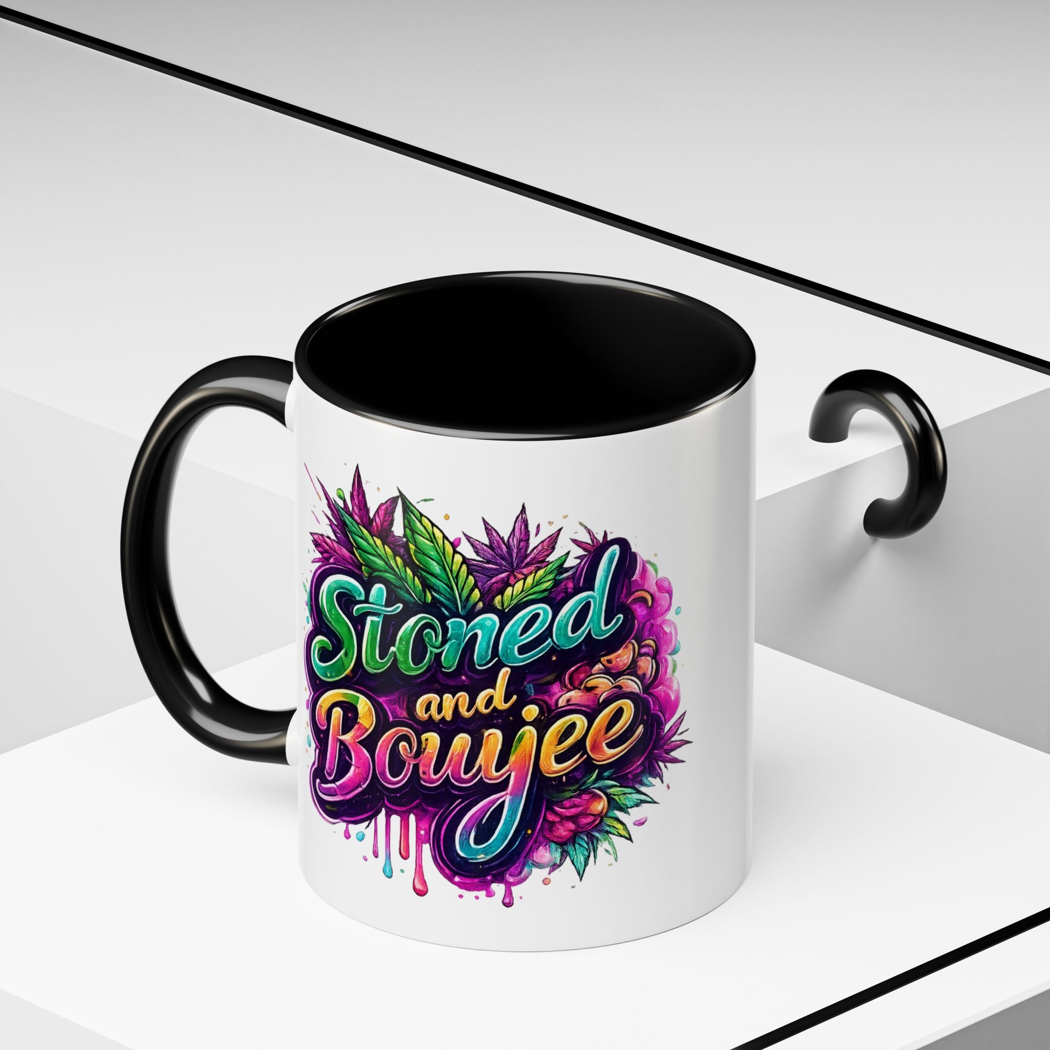 Accent Coffee Mug — "Stoned and Boujee" Colorful Cannabis Art
