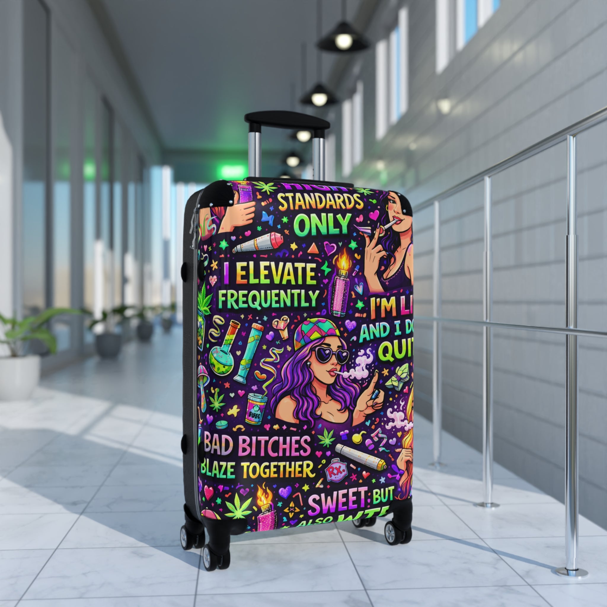 Bold Graphic Suitcase – Colorful Sassy Travel Luggage with Motivational Pop-Art Design