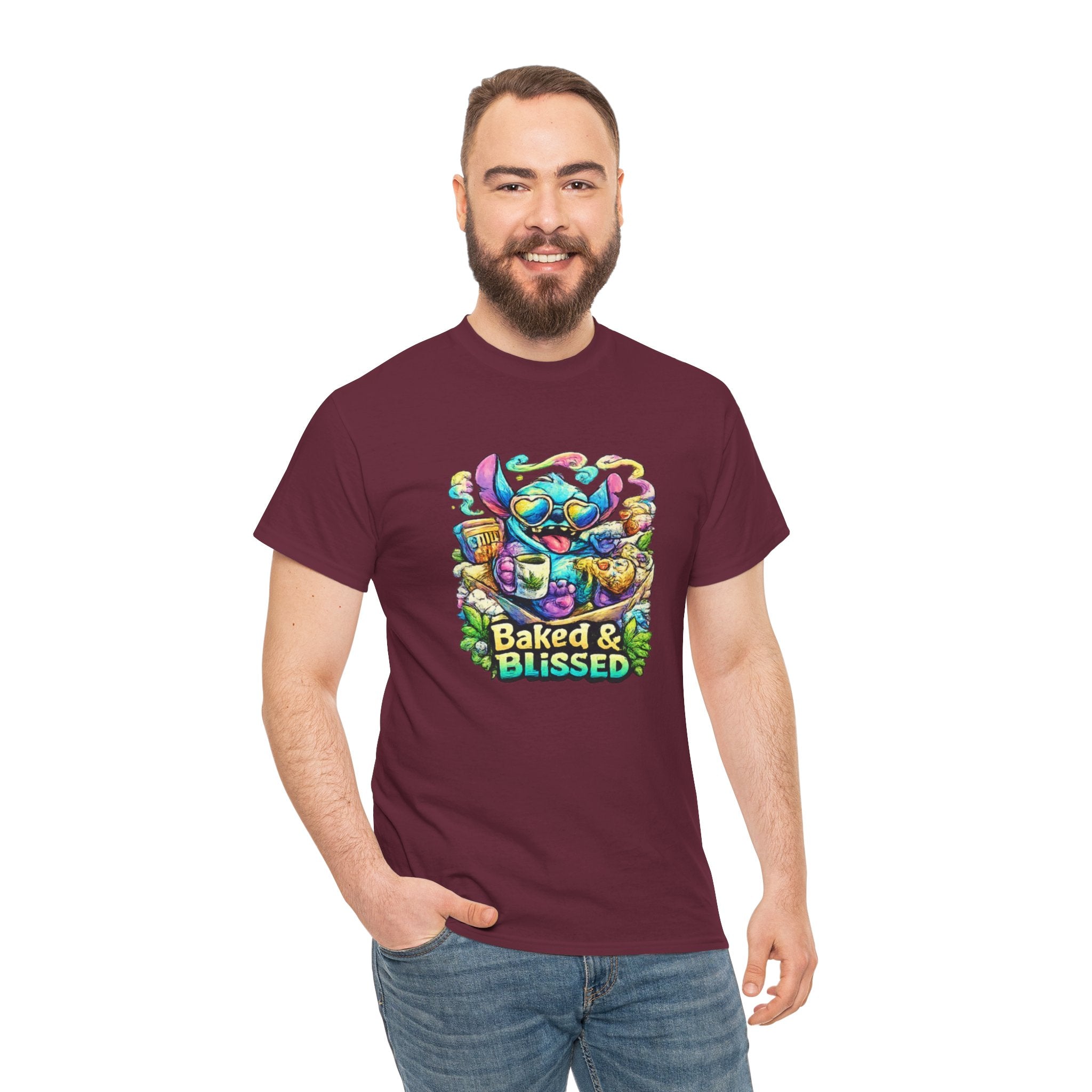 T-Shirt — Colorful 'Baked & Blissed' Cartoon Dessert Graphic Tee
