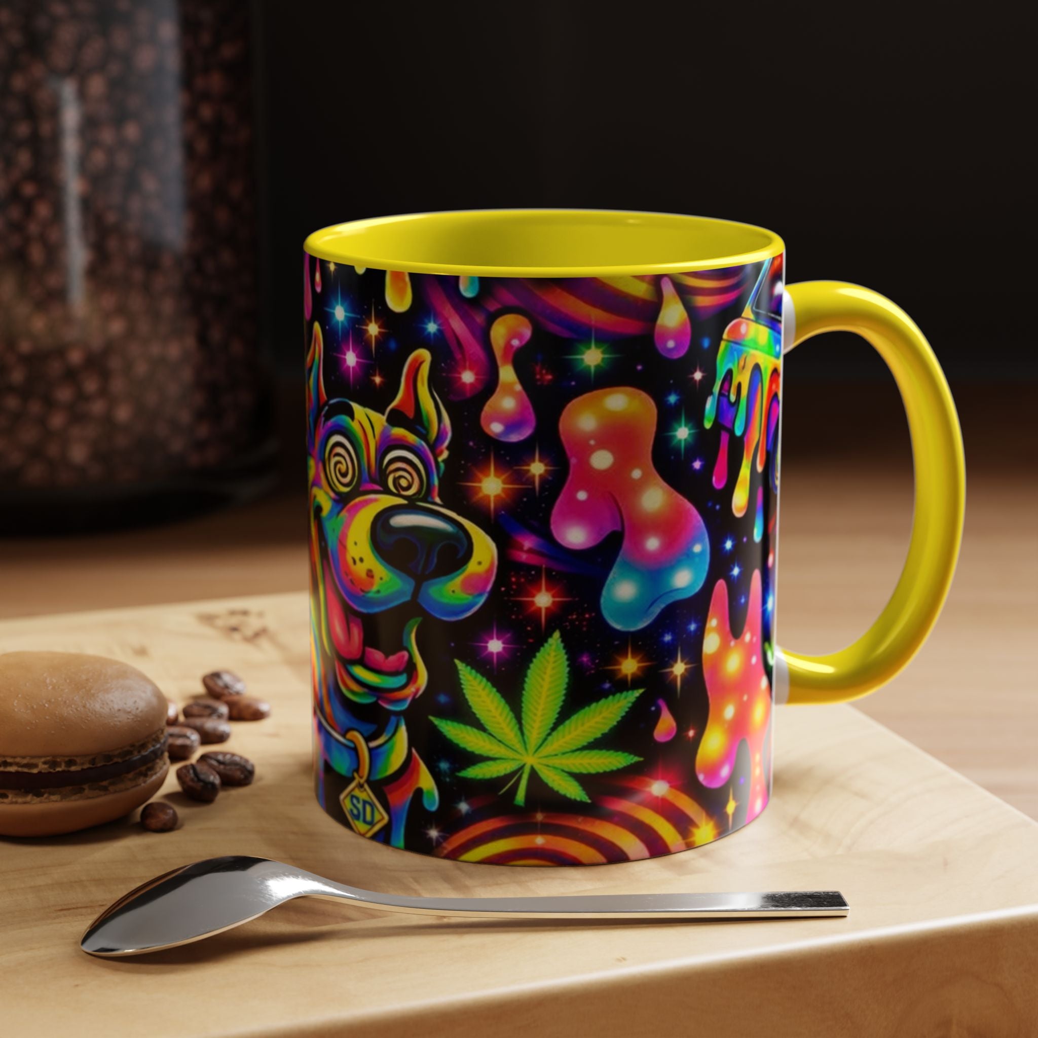 Psychedelic Dog Coffee Mug — Neon Trippy Marijuana Art 11/15oz Accent Mug