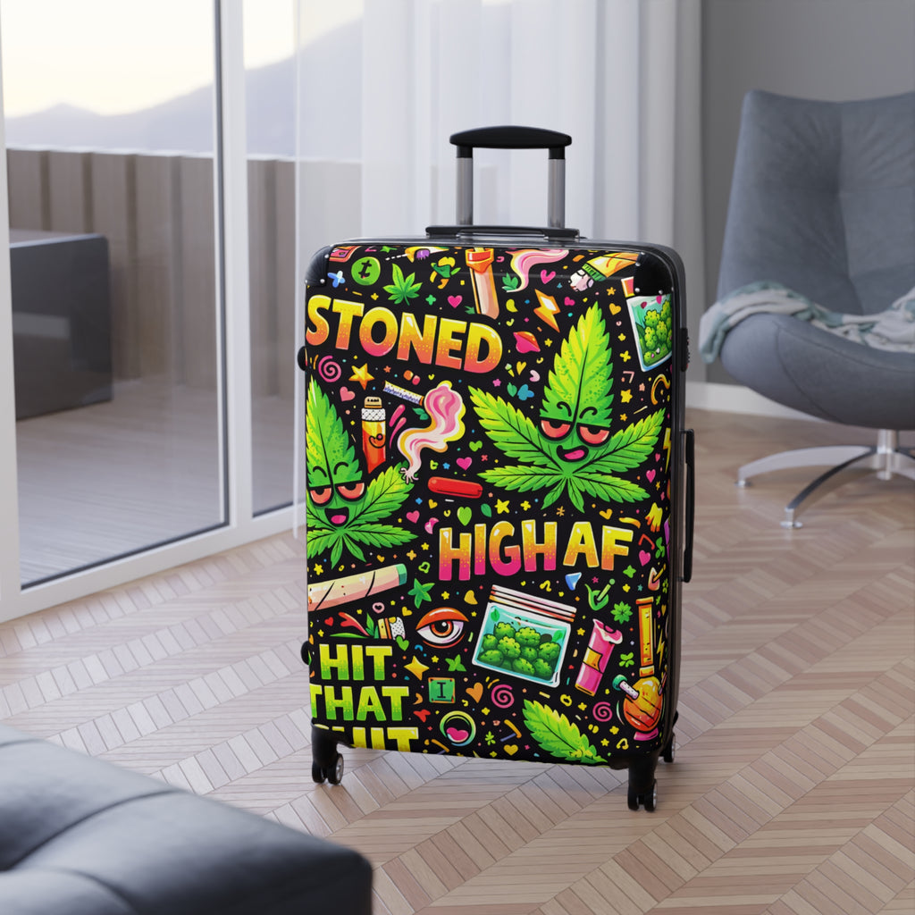 High AF Stoned Travel Suitcase – Colorful Cannabis Luggage Cover
