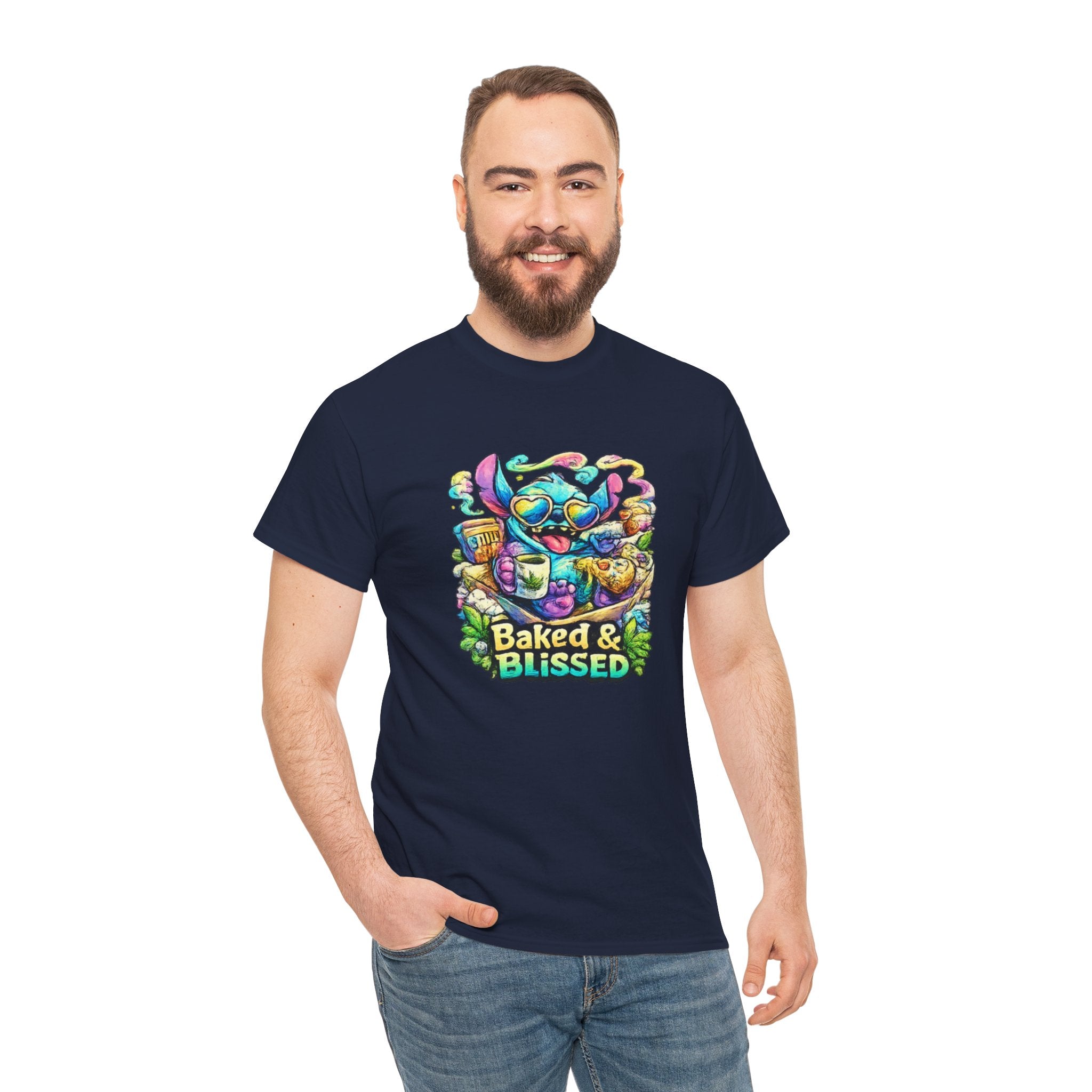 T-Shirt — Colorful 'Baked & Blissed' Cartoon Dessert Graphic Tee