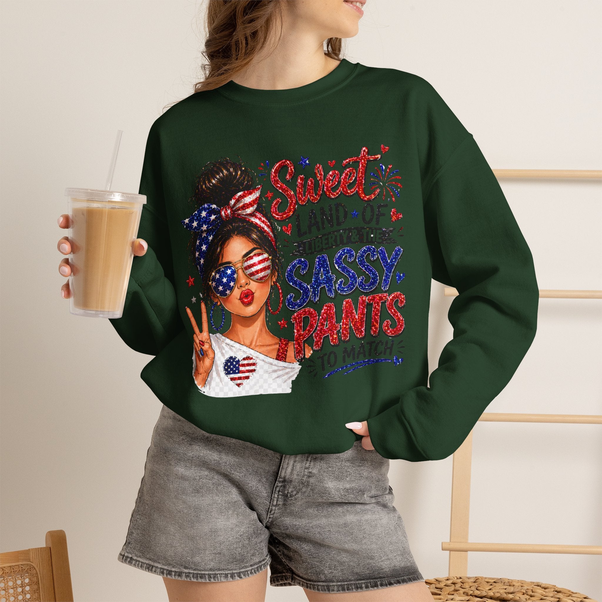 Patriotic 'Sweet Land of Liberty, Sassy Pants to Match' Crewneck Sweatshirt