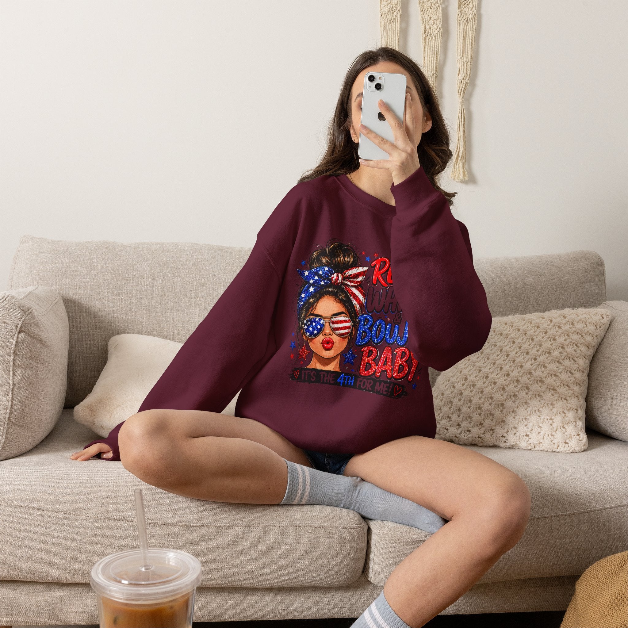 Crewneck Sweatshirt — "Red White Boujee Baby" Patriotic Women's 4th of July Graphic