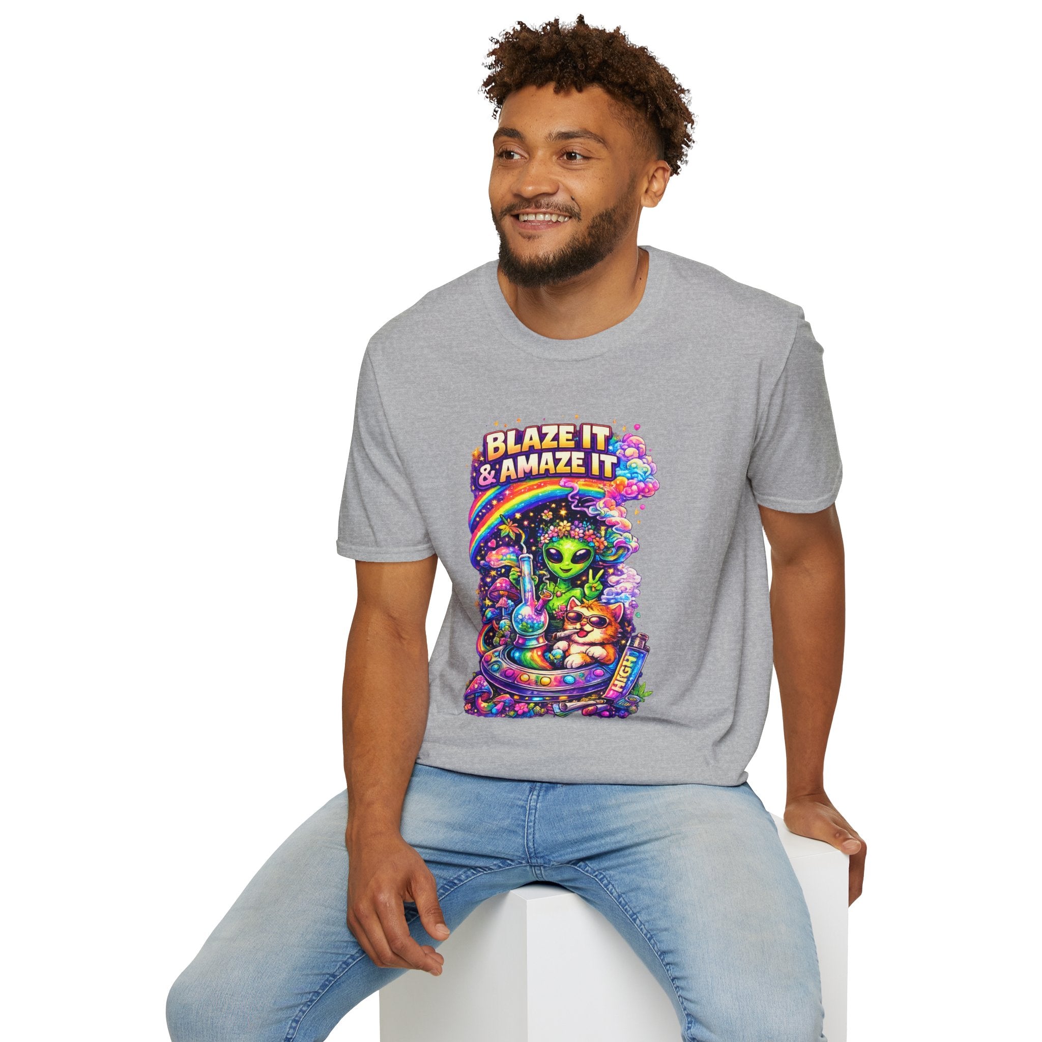 Alien Rainbow Tee - "Blaze It & Amaze It" Psychedelic Graphic T-Shirt