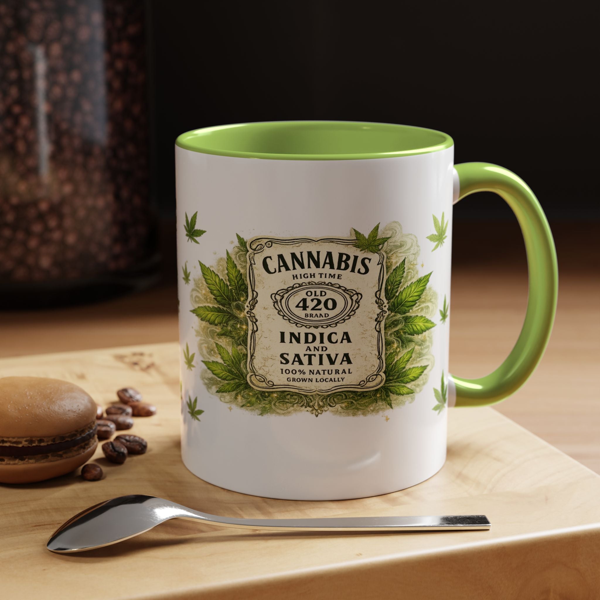 Cannabis 420 Accent Coffee Mug — Indica & Sativa Leaf Pattern (11/15oz)
