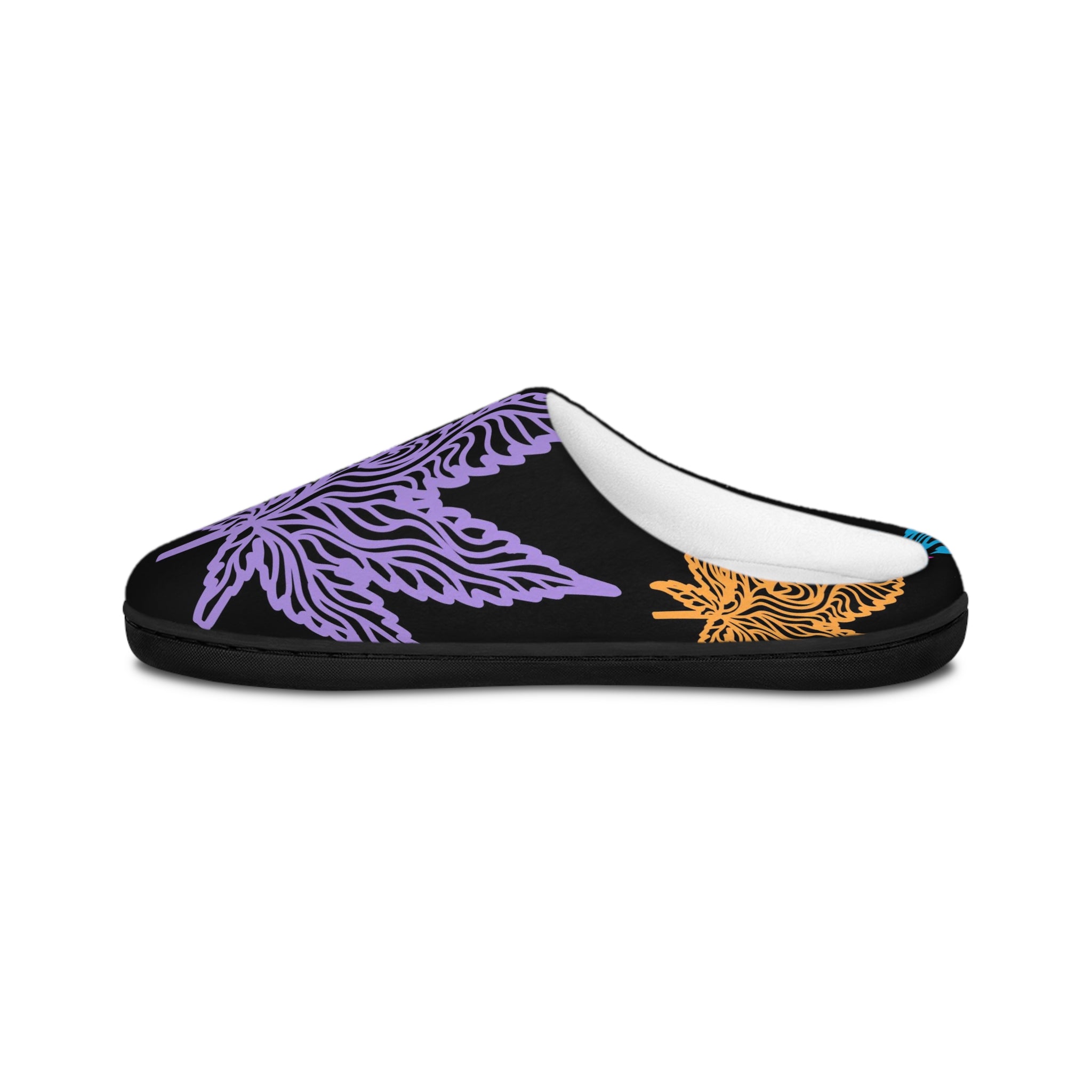 Floral Leaf Pattern Women's Indoor Slippers — Cozy Black Pastel Slip-Ons