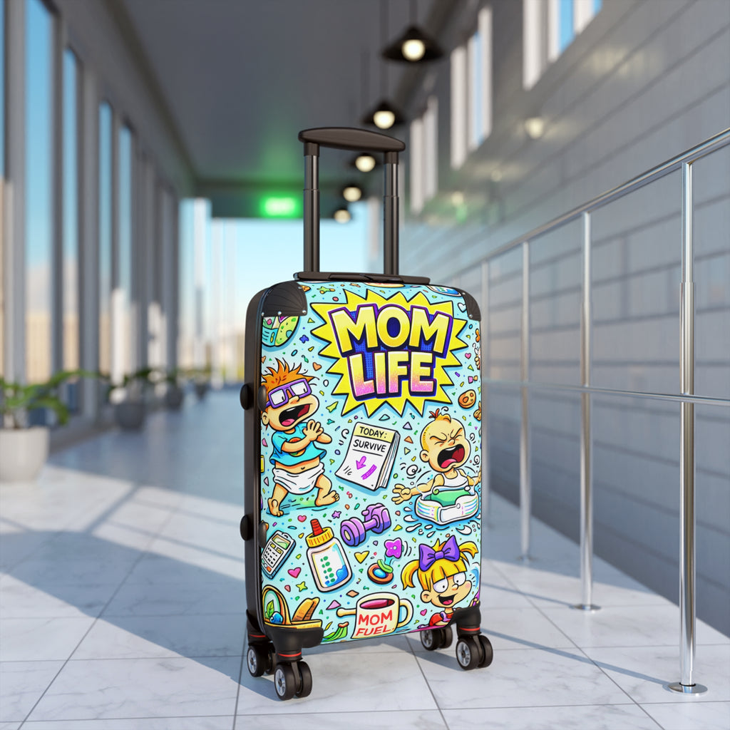 Mom Life Carry-On Suitcase – Funny Cartoon Travel Luggage for Busy Moms