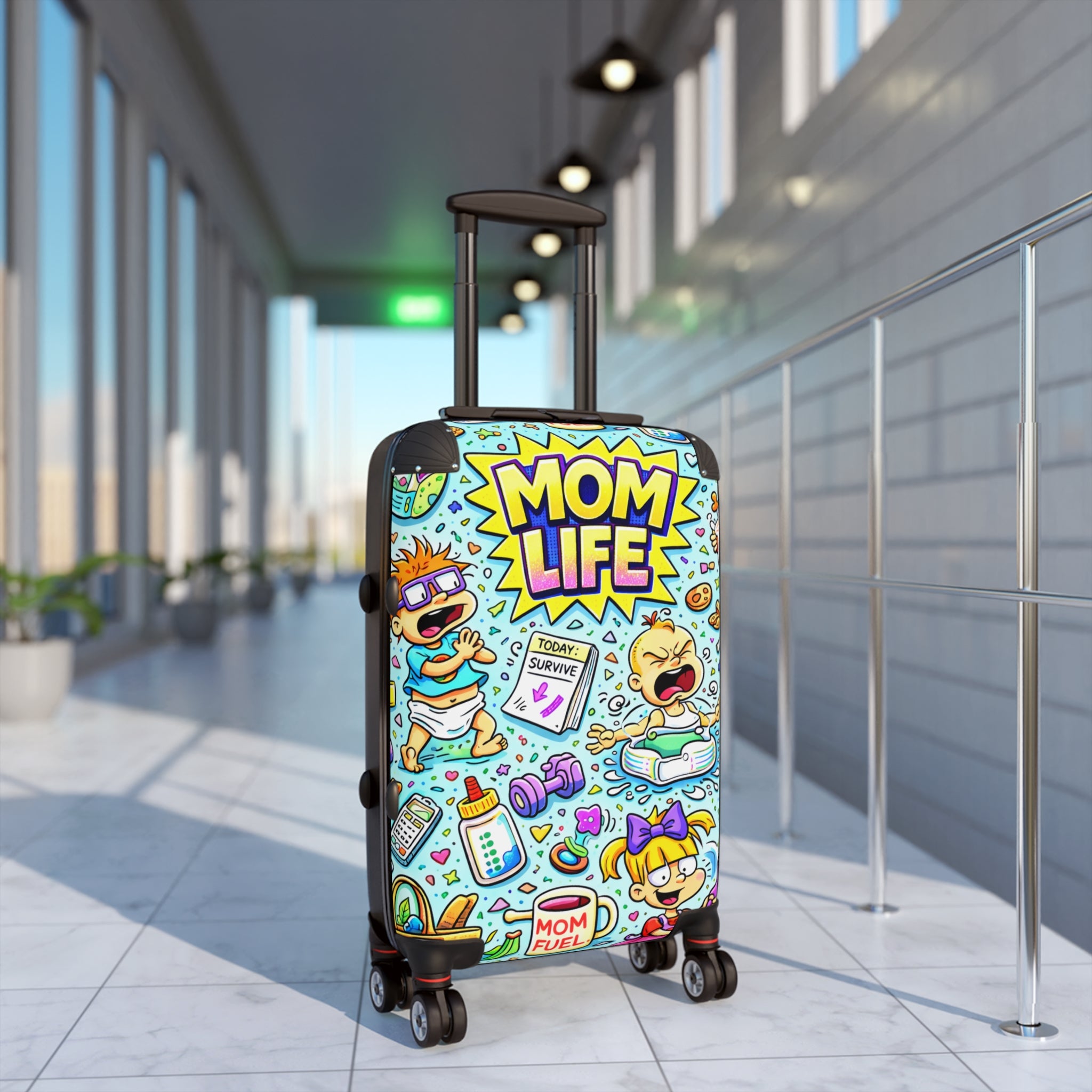 Mom Life Carry-On Suitcase – Funny Cartoon Travel Luggage for Busy Moms