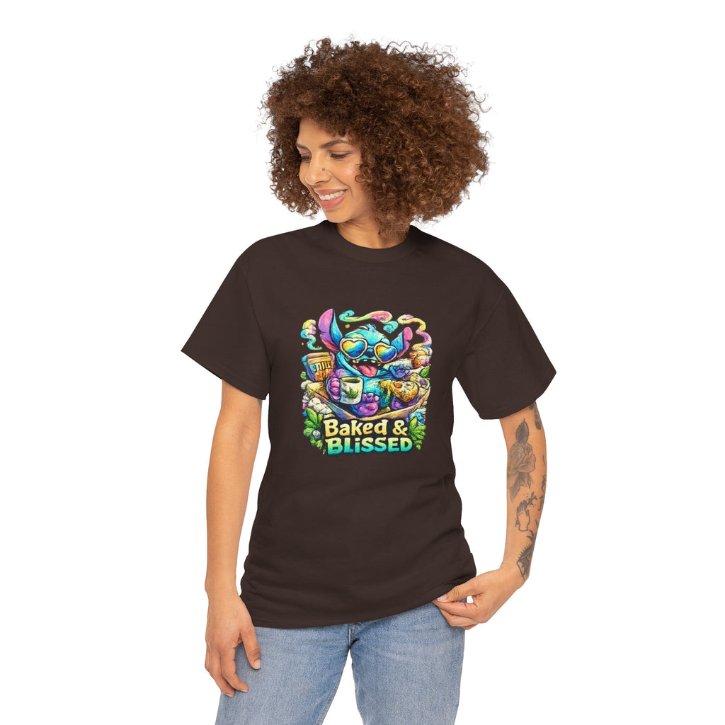 T-Shirt — Colorful 'Baked & Blissed' Cartoon Dessert Graphic Tee