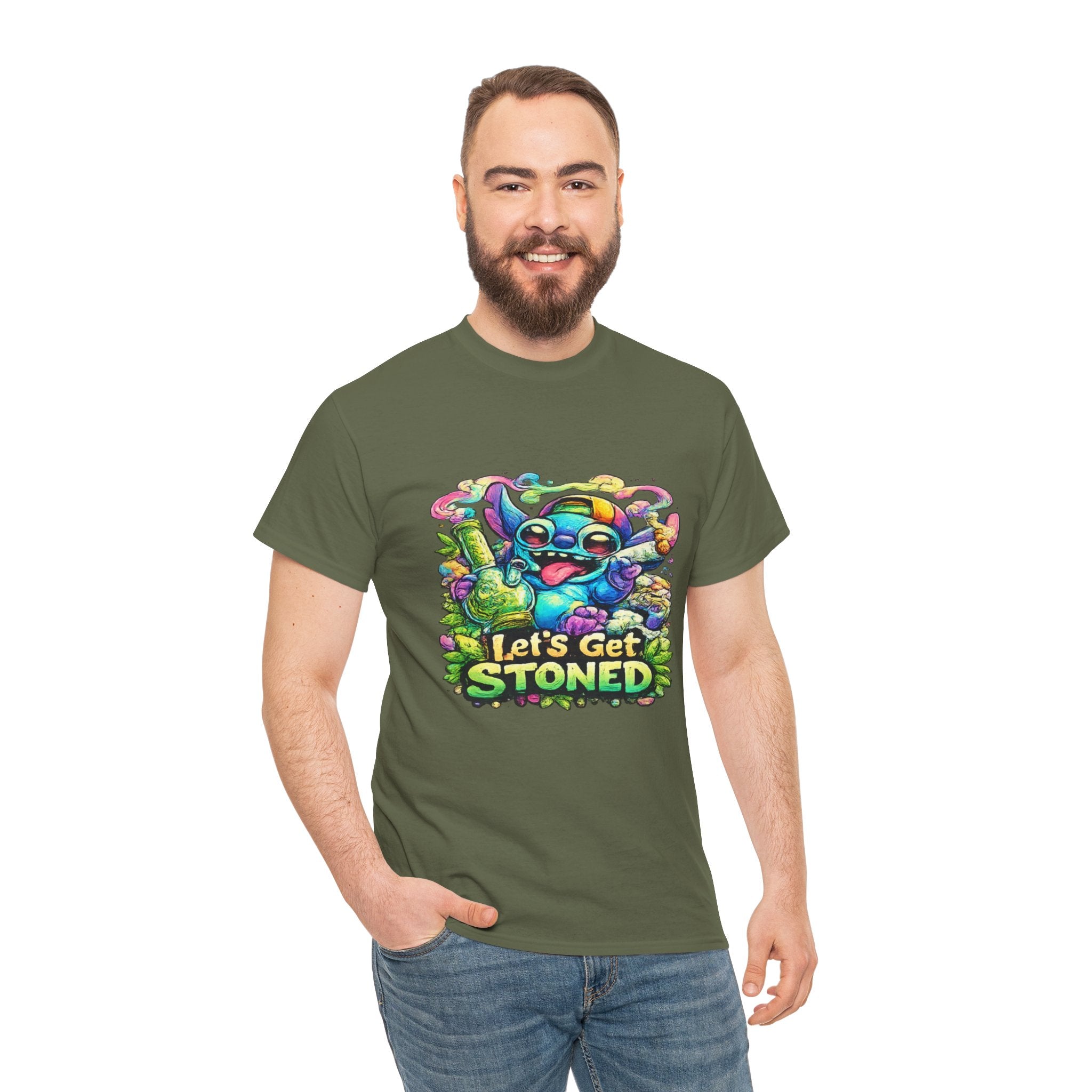Let's Get Stoned T-Shirt — Colorful Trippy Alien Cannabis Tee