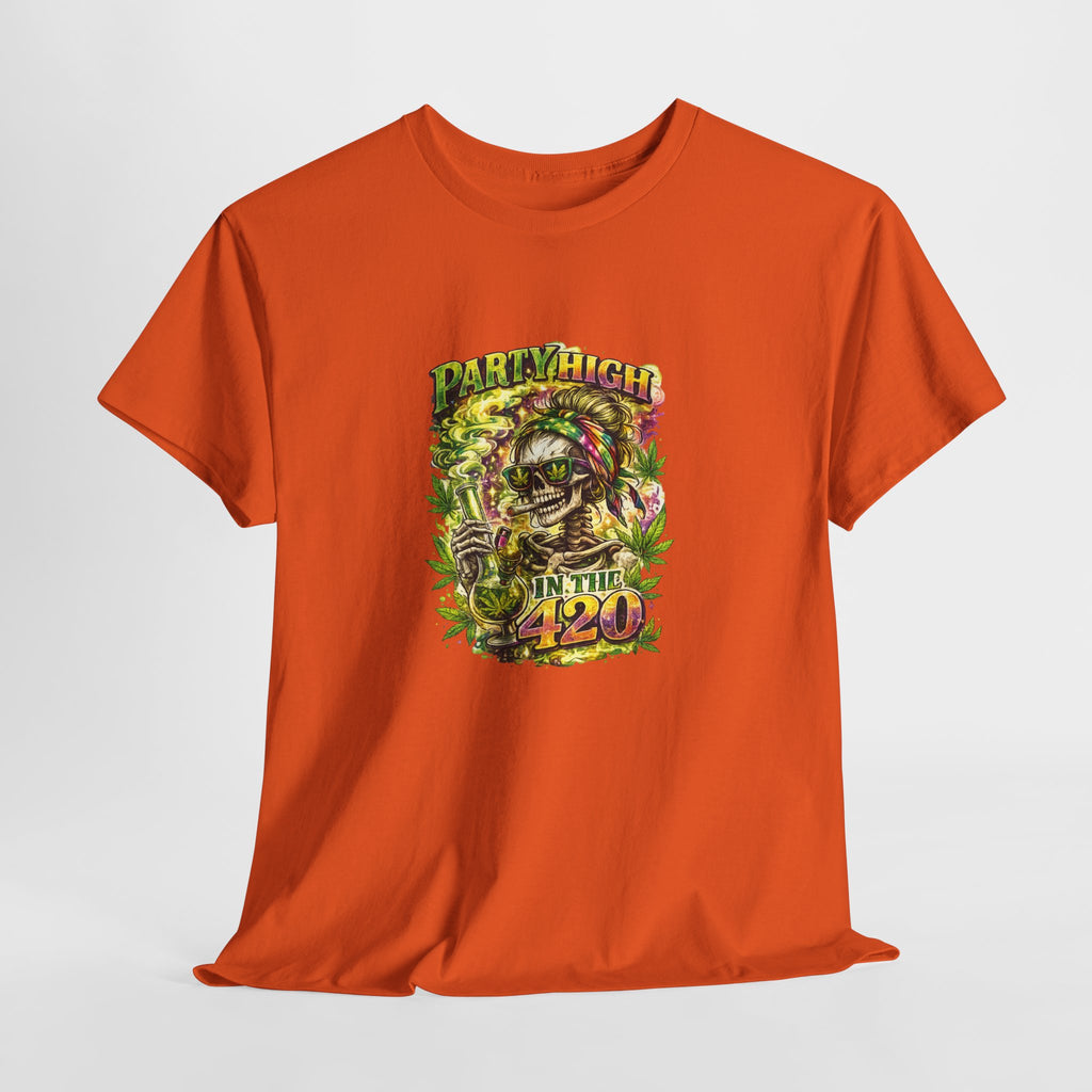 T-Shirt — 'Party High the 420' Cannabis Skull Graphic Tee
