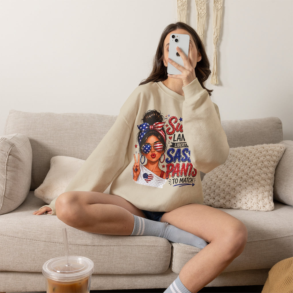 Patriotic 'Sweet Land of Liberty, Sassy Pants to Match' Crewneck Sweatshirt