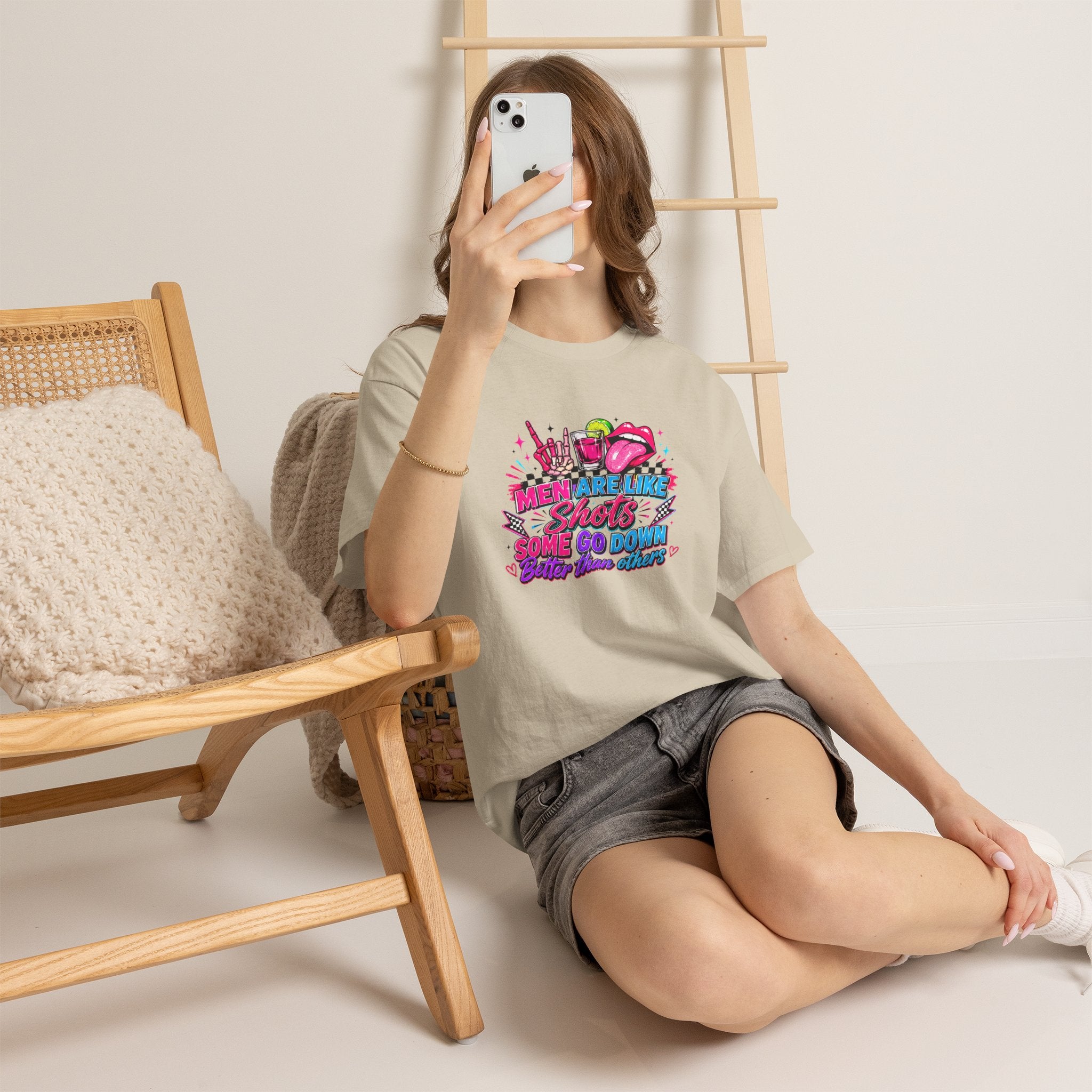 Graphic Tee — "Men Are Like Shots: Some Go Down Sweet, Some Burn"