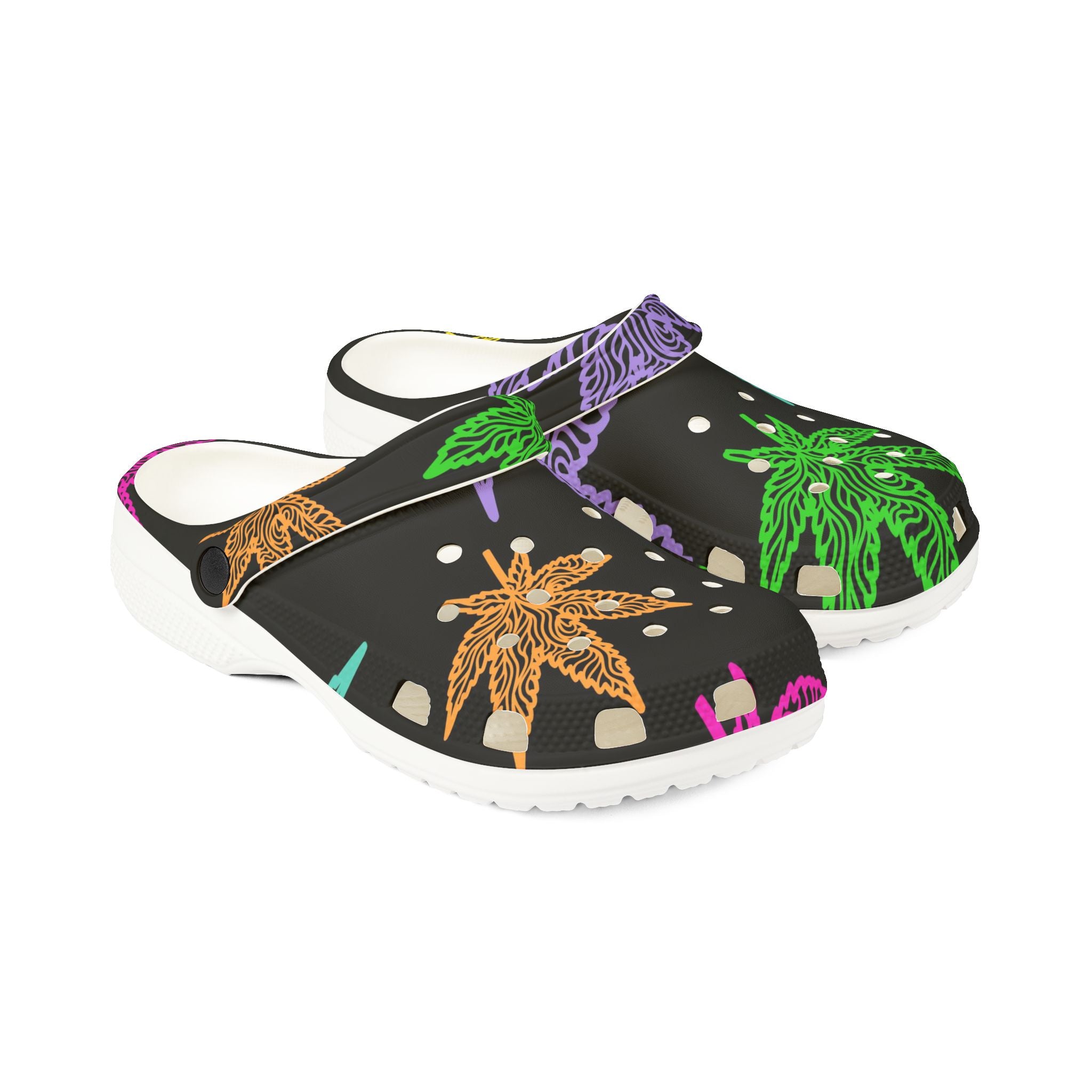 Leaf Print Foam Clogs – Colorful Cannabis Pattern EVA Shoes