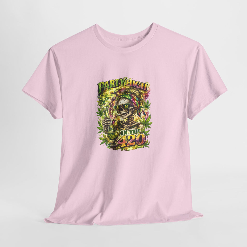 T-Shirt — 'Party High the 420' Cannabis Skull Graphic Tee