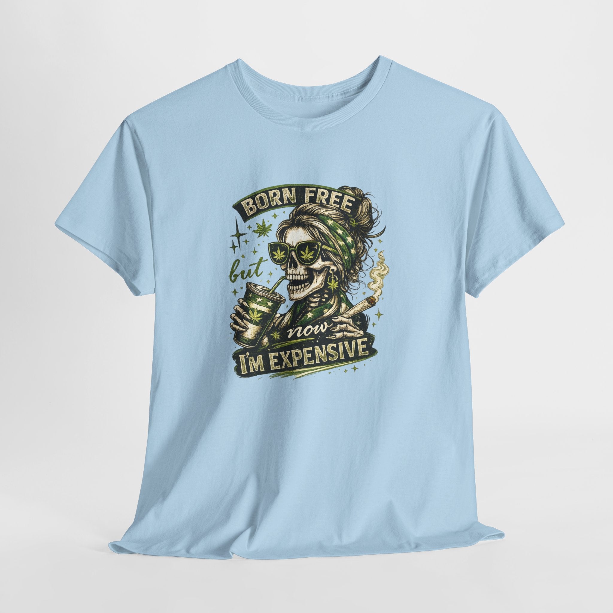 T-Shirt — "Born Free But Now I’m Expensive" Skull Graphic Tee