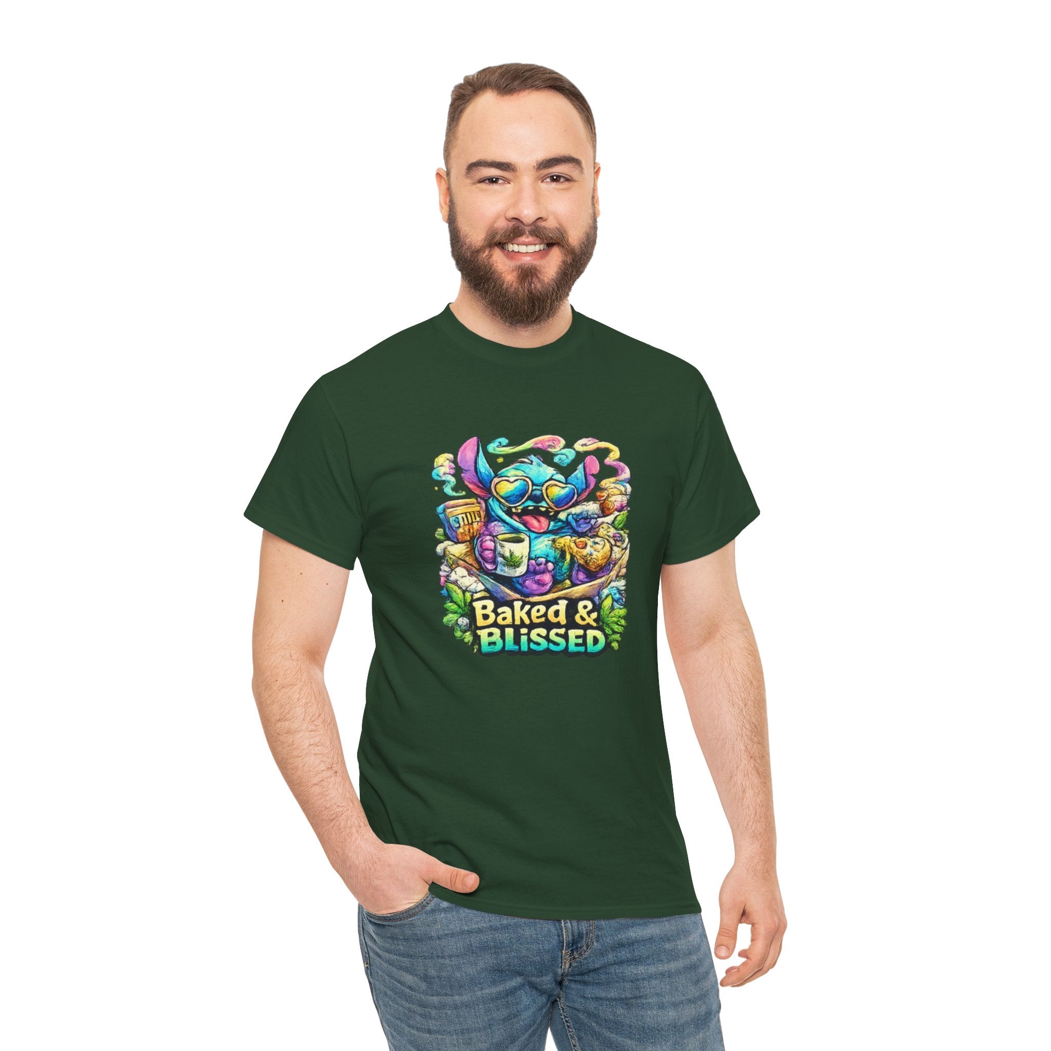 T-Shirt — Colorful 'Baked & Blissed' Cartoon Dessert Graphic Tee