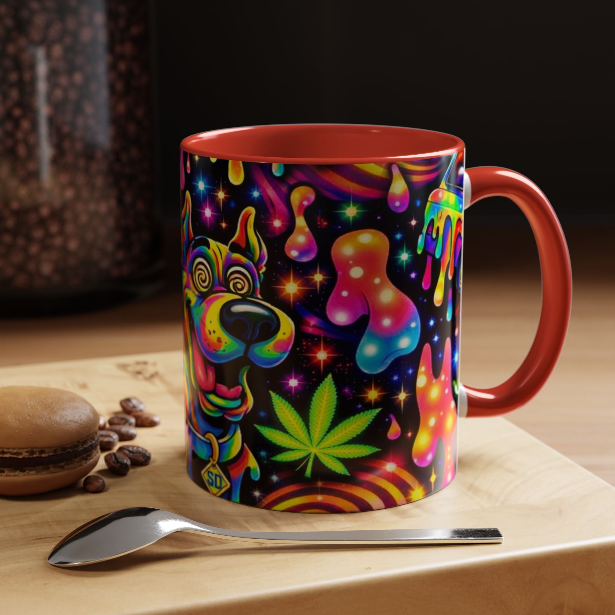 Psychedelic Dog Coffee Mug — Neon Trippy Marijuana Art 11/15oz Accent Mug