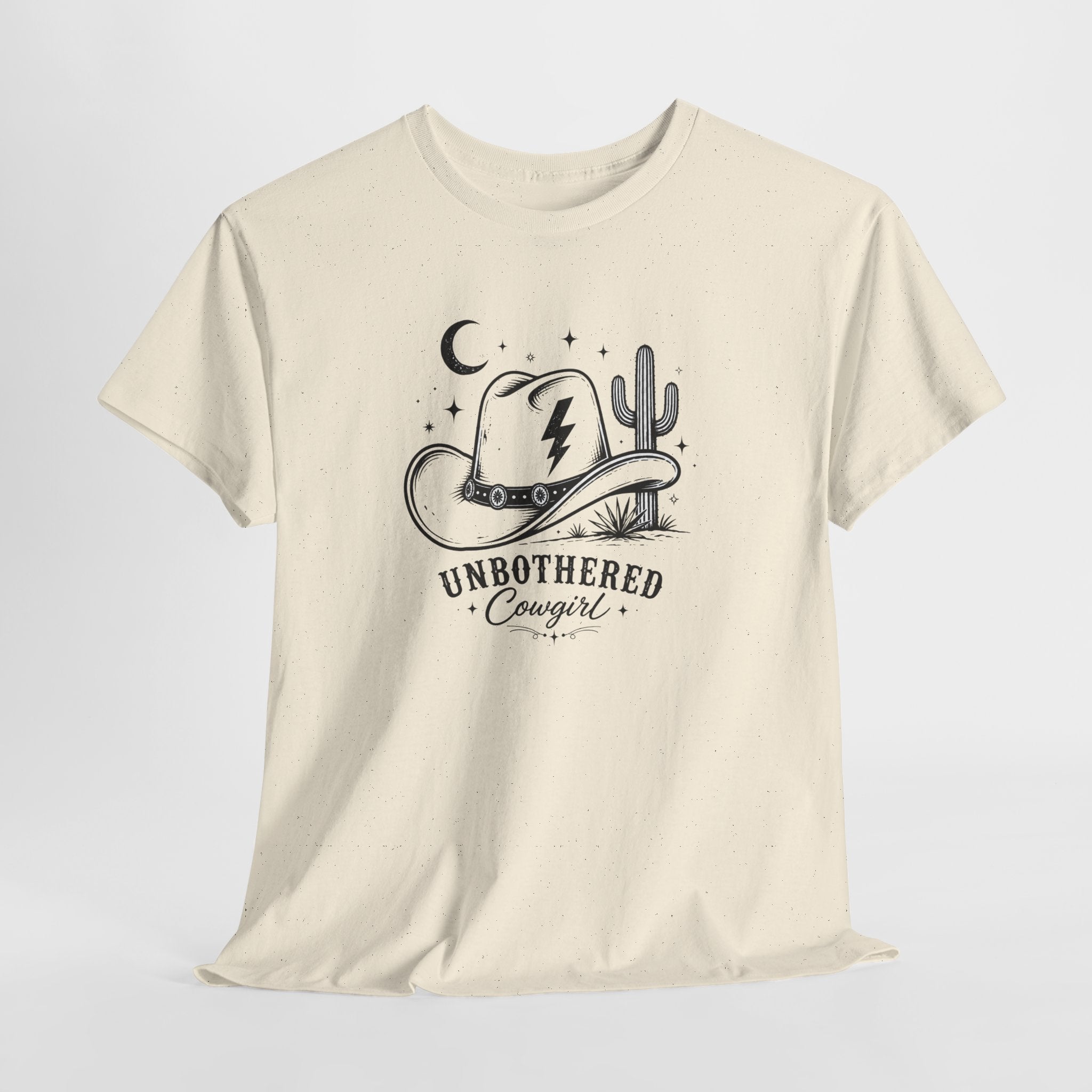 Unbothered Cowgirl Graphic Tee — Western Cowboy Hat & Cactus Design