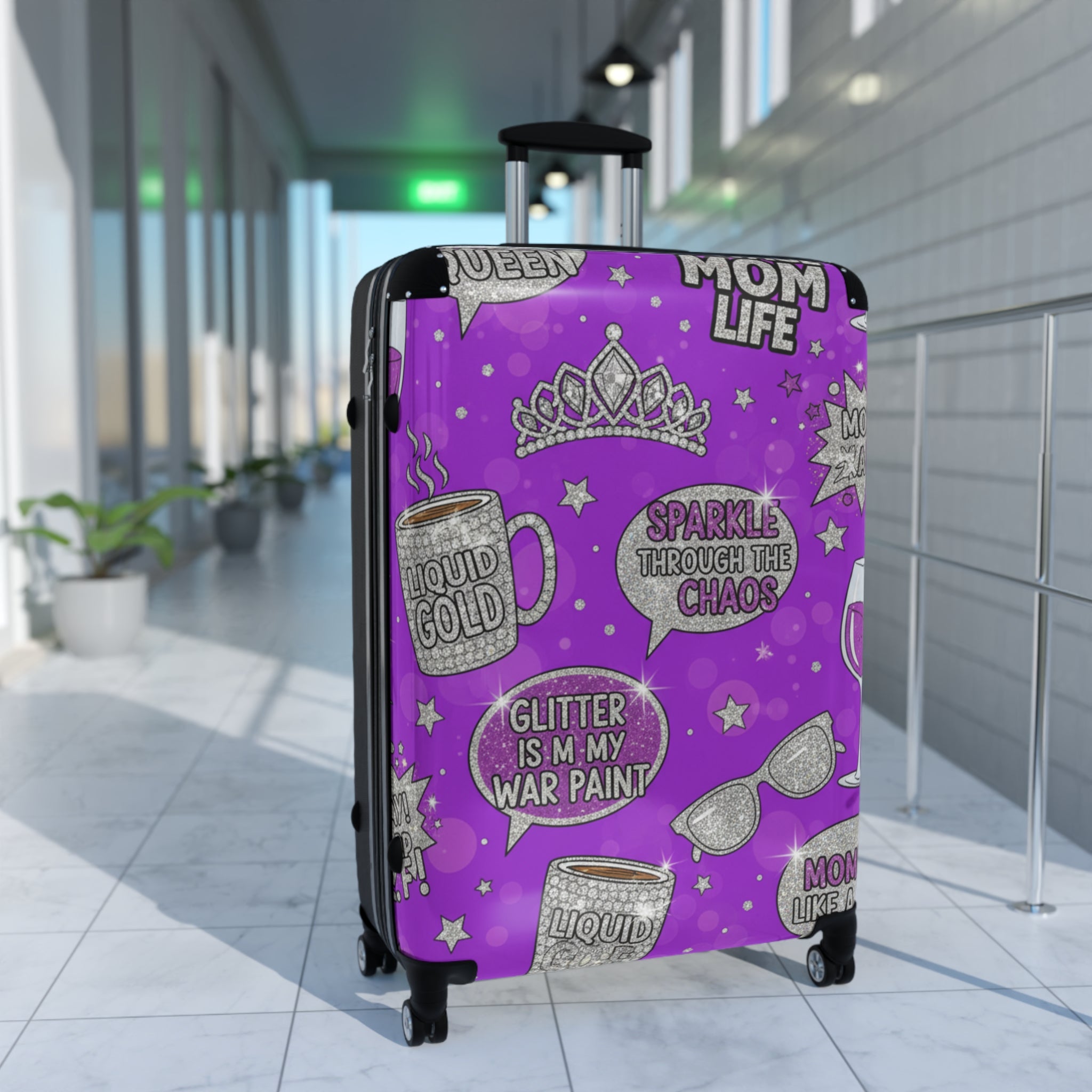 Purple Glitter Travel Suitcase – "Glitter Is My War Paint" Carry-On