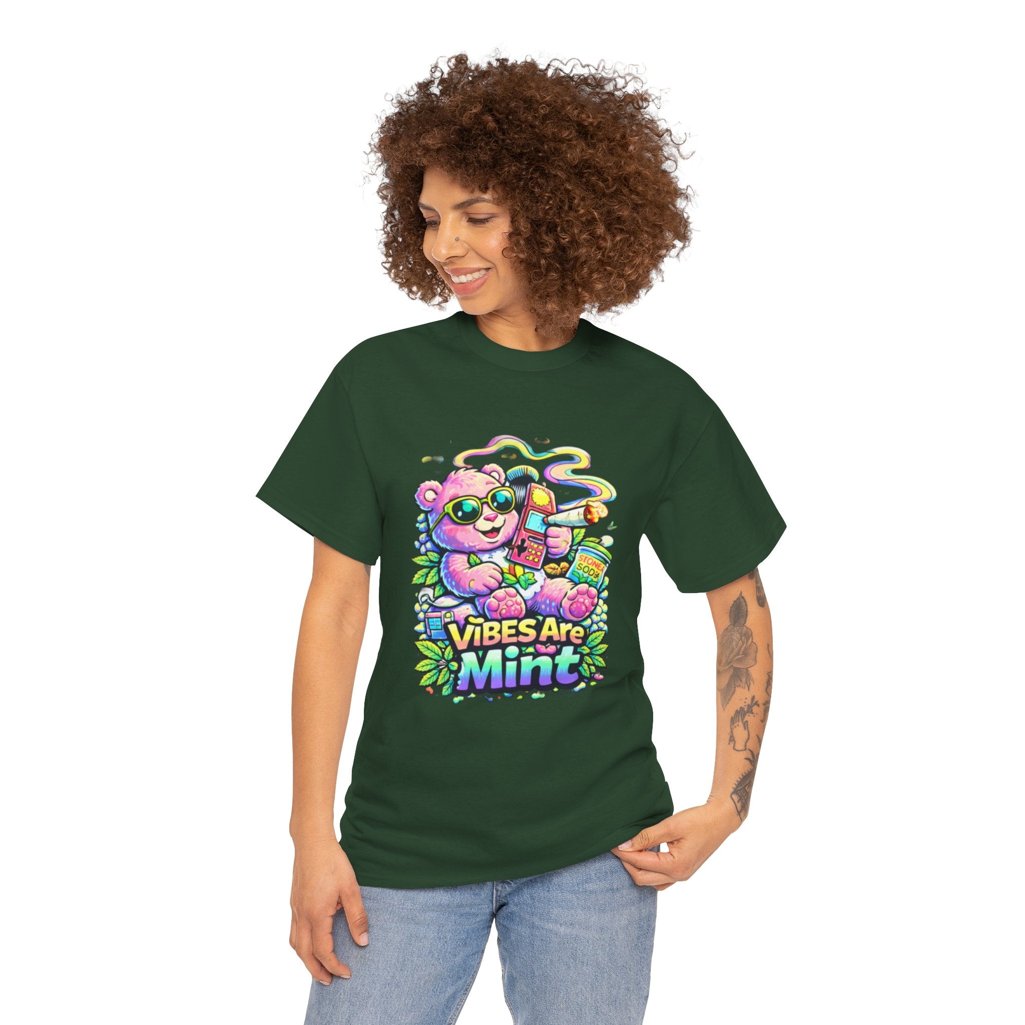 Mint Vibes Bear Tee — Cute Retro Cartoon Graphic T-Shirt