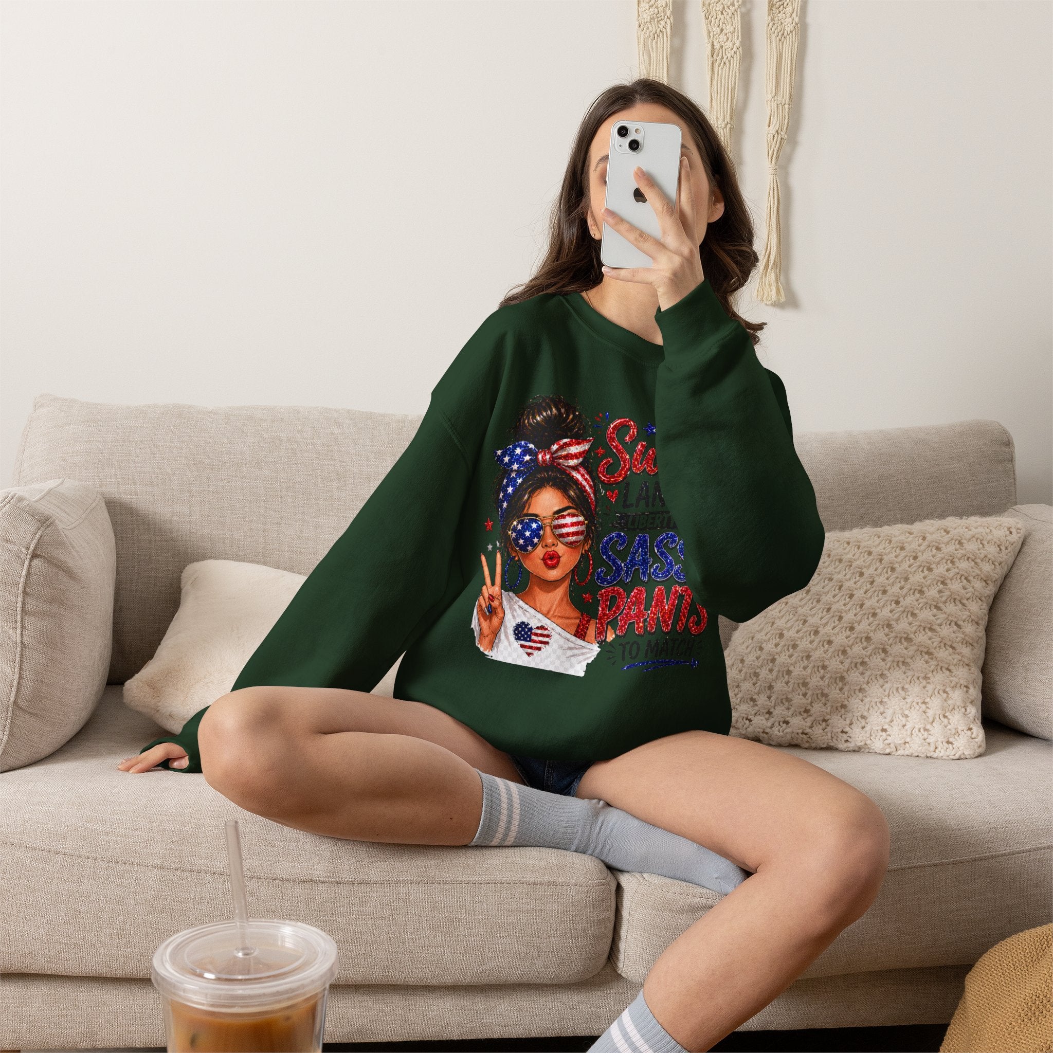 Patriotic 'Sweet Land of Liberty, Sassy Pants to Match' Crewneck Sweatshirt