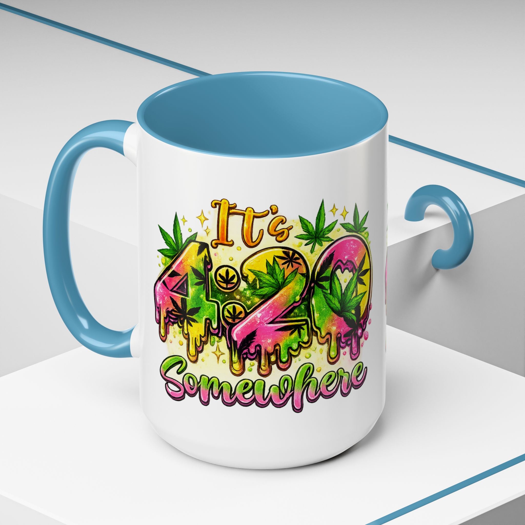 420 Coffee Mug — "It's 420 Somewhere" Accent Tea Cup, Weed-Themed Stoner Gift