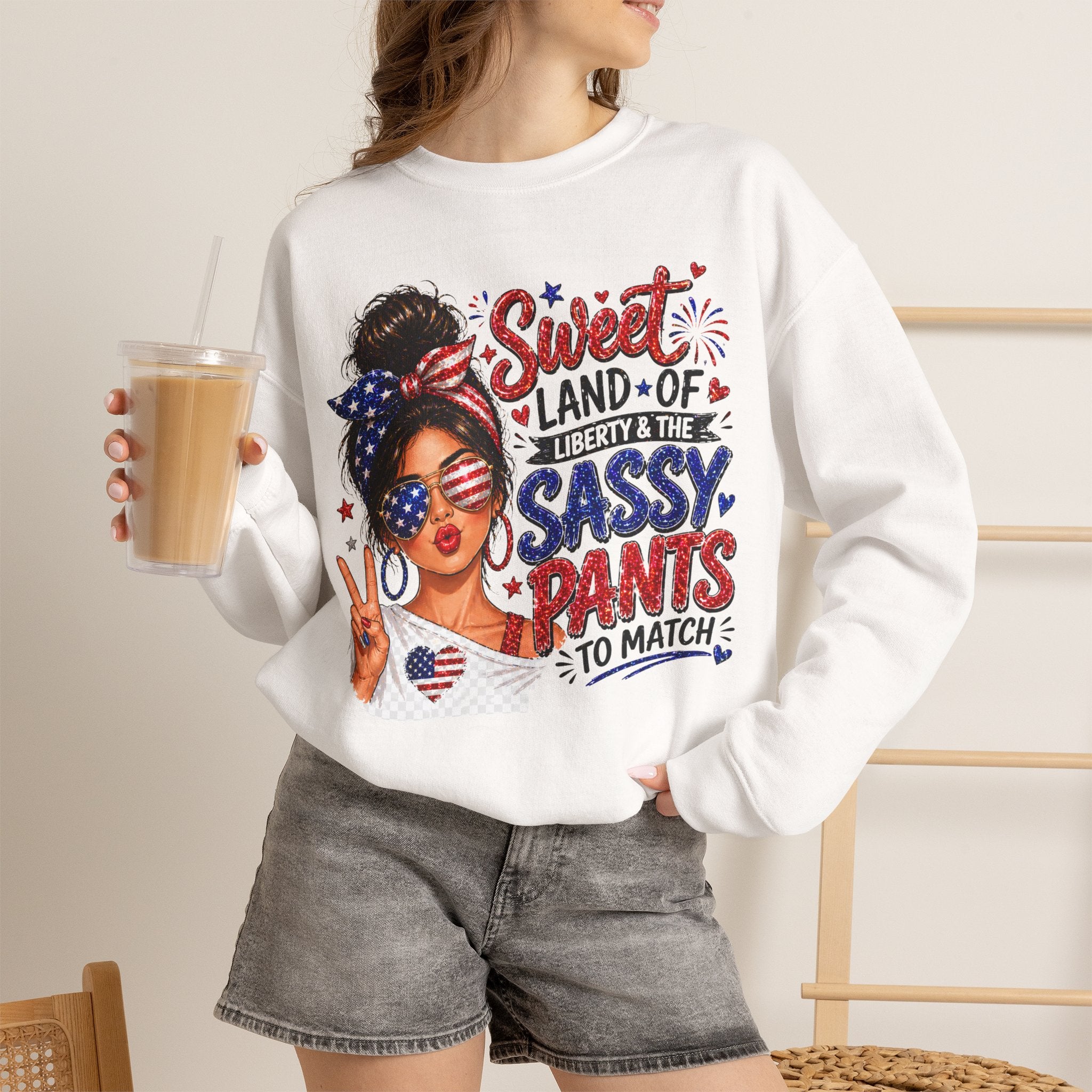 Patriotic 'Sweet Land of Liberty, Sassy Pants to Match' Crewneck Sweatshirt