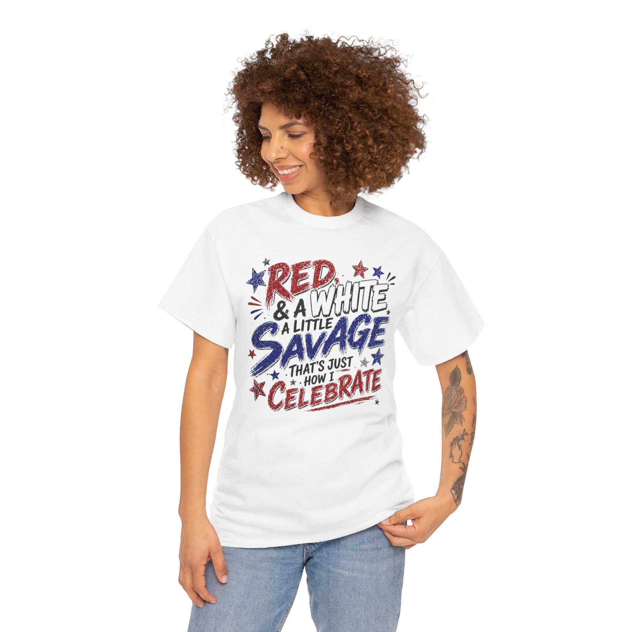 Patriotic Tee — “Red & White & a Little Savage” 4th of July Graphic Shirt