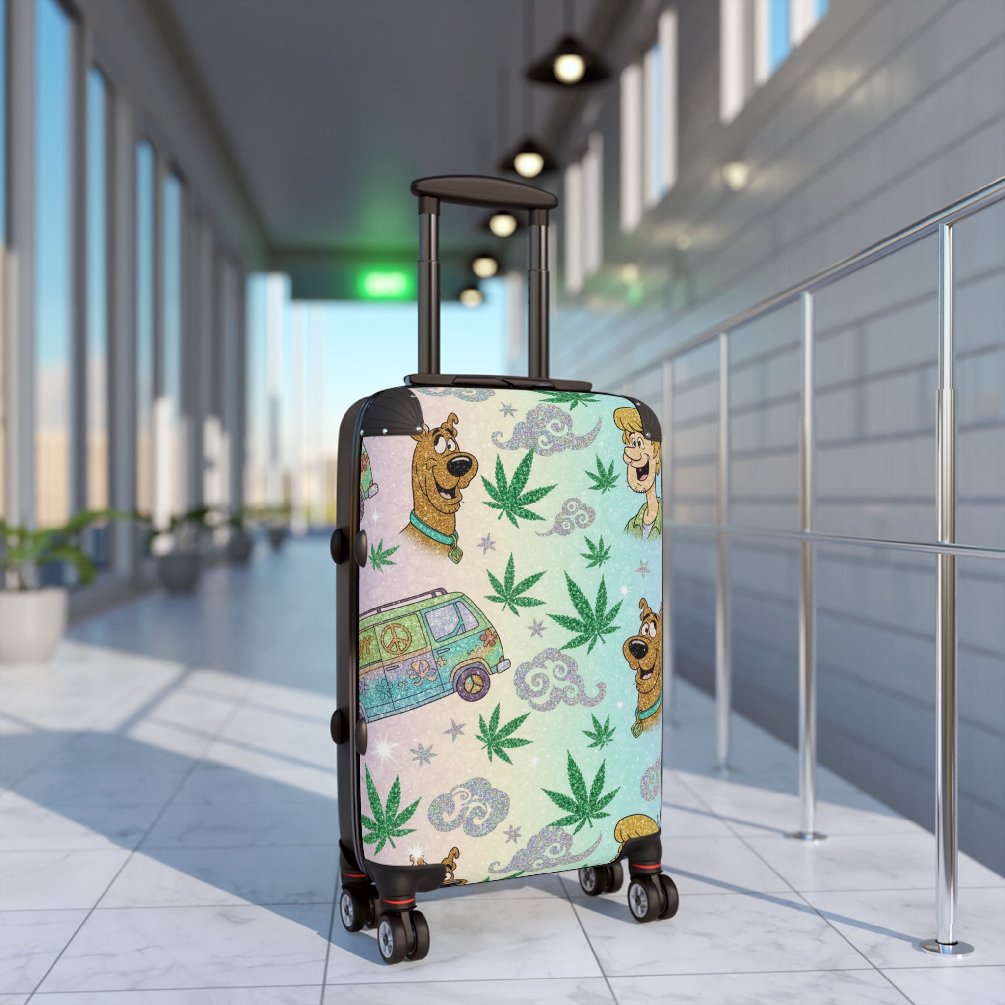 Scooby-Doo Cannabis Pattern Suitcase – Retro Van & Leaf Travel Luggage