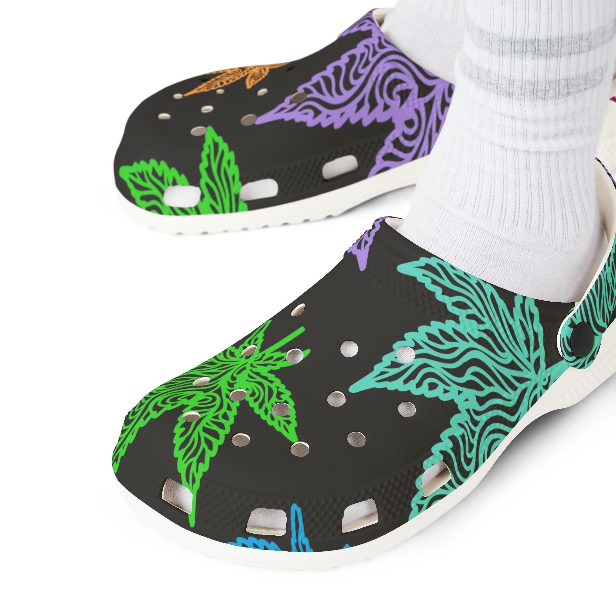 Leaf Print Foam Clogs – Colorful Cannabis Pattern EVA Shoes