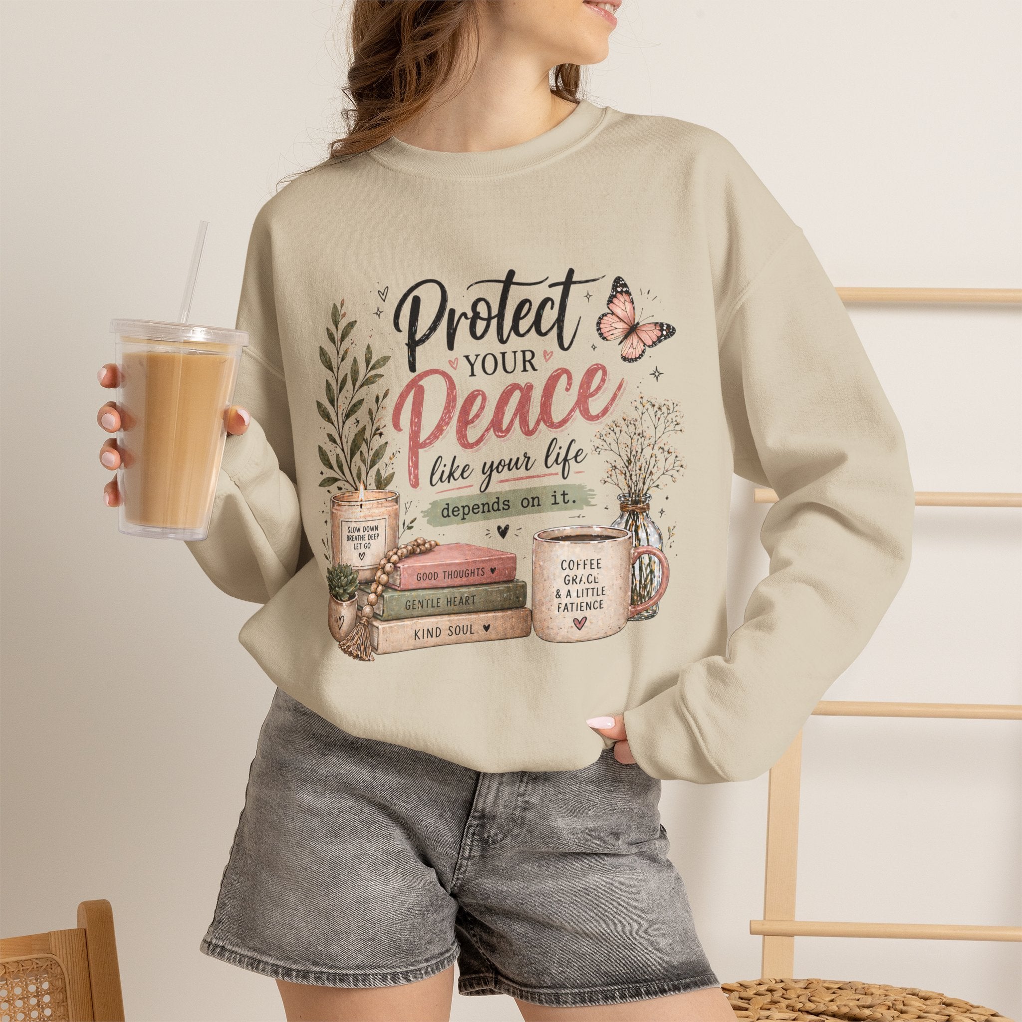 Protect Your Peace Crewneck Sweatshirt – Cozy Inspirational Quote Design