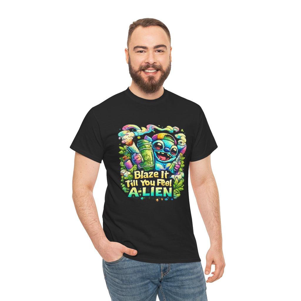 Alien Mushroom Graphic Tee - "Blaze It Till You’re A-LIEN" Psychedelic Cartoon Shirt