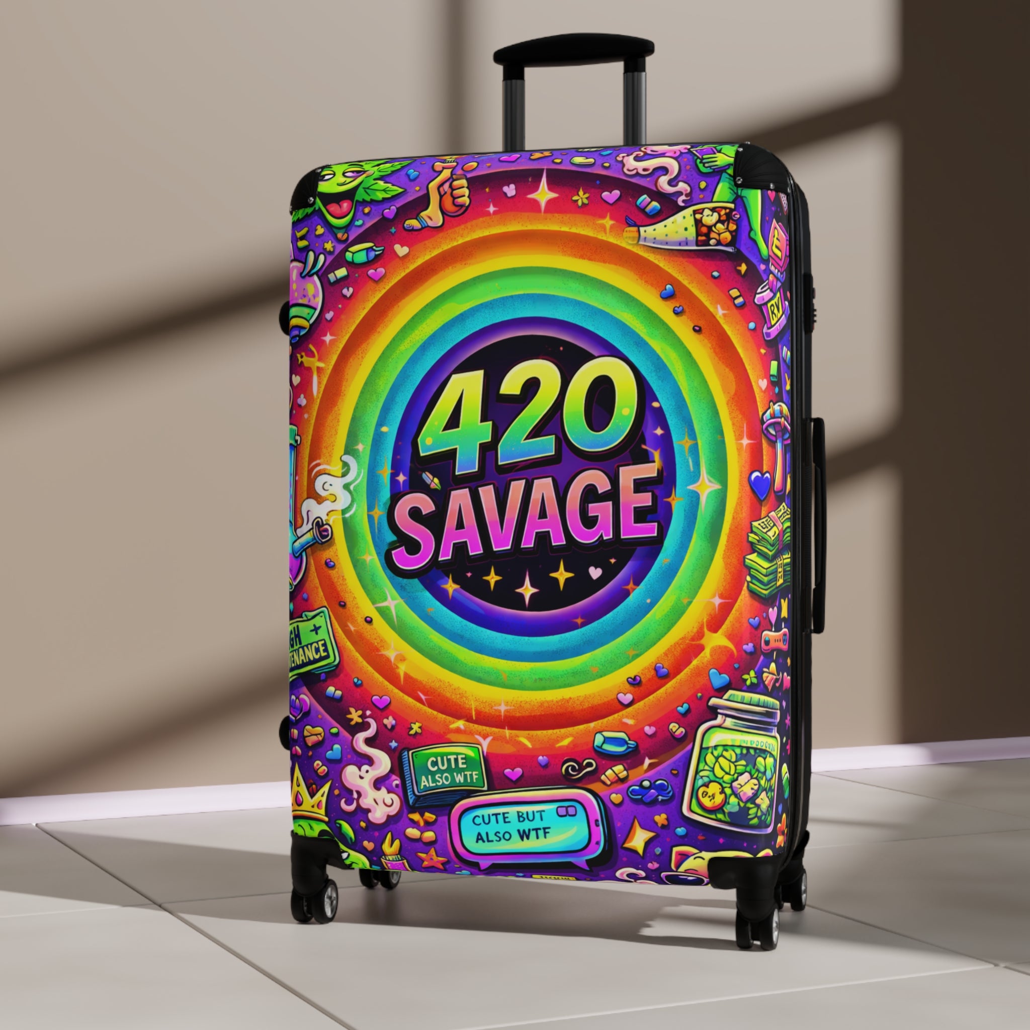 Suitcase — 420 Savage Colorful Rolling Luggage (Psychedelic Rainbow Travel Case)
