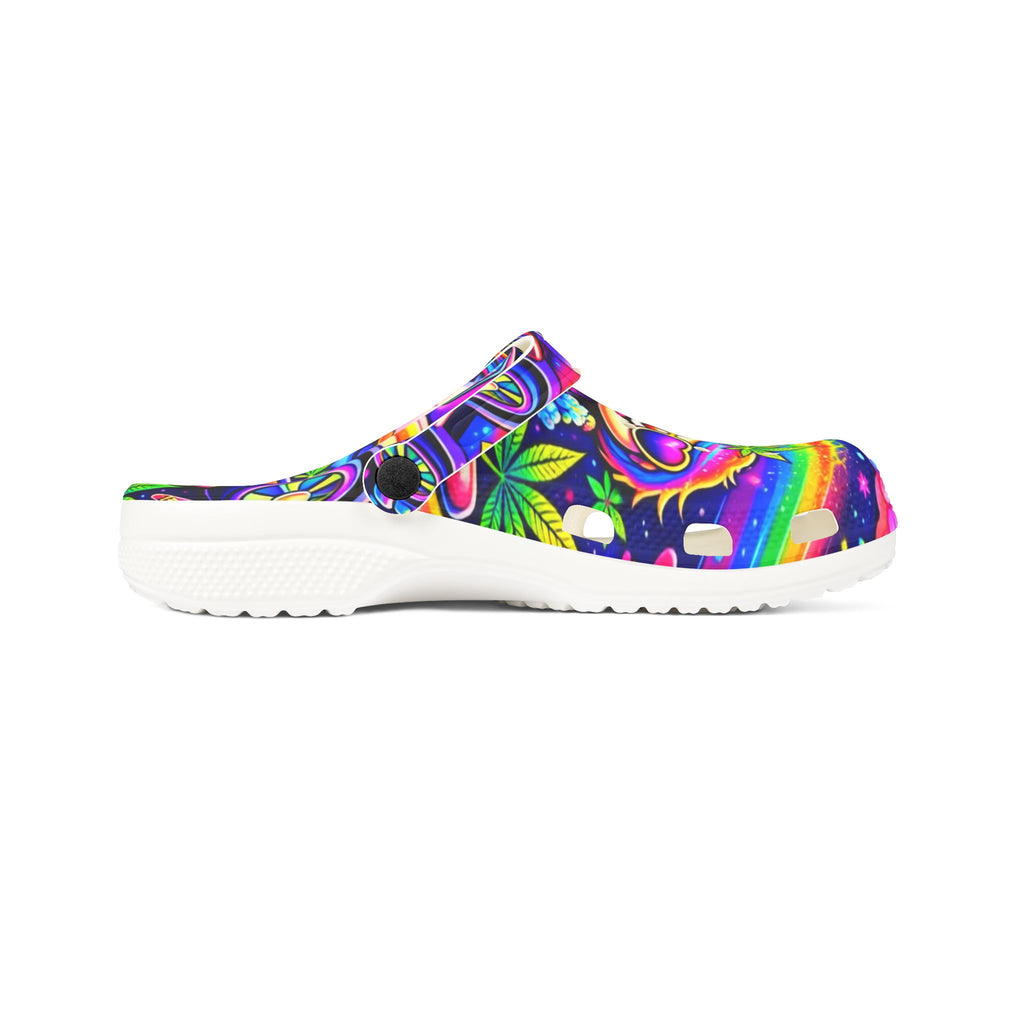Psychedelic Rainbow Sloth EVA Clogs — Colorful All-Over Print Garden Shoes